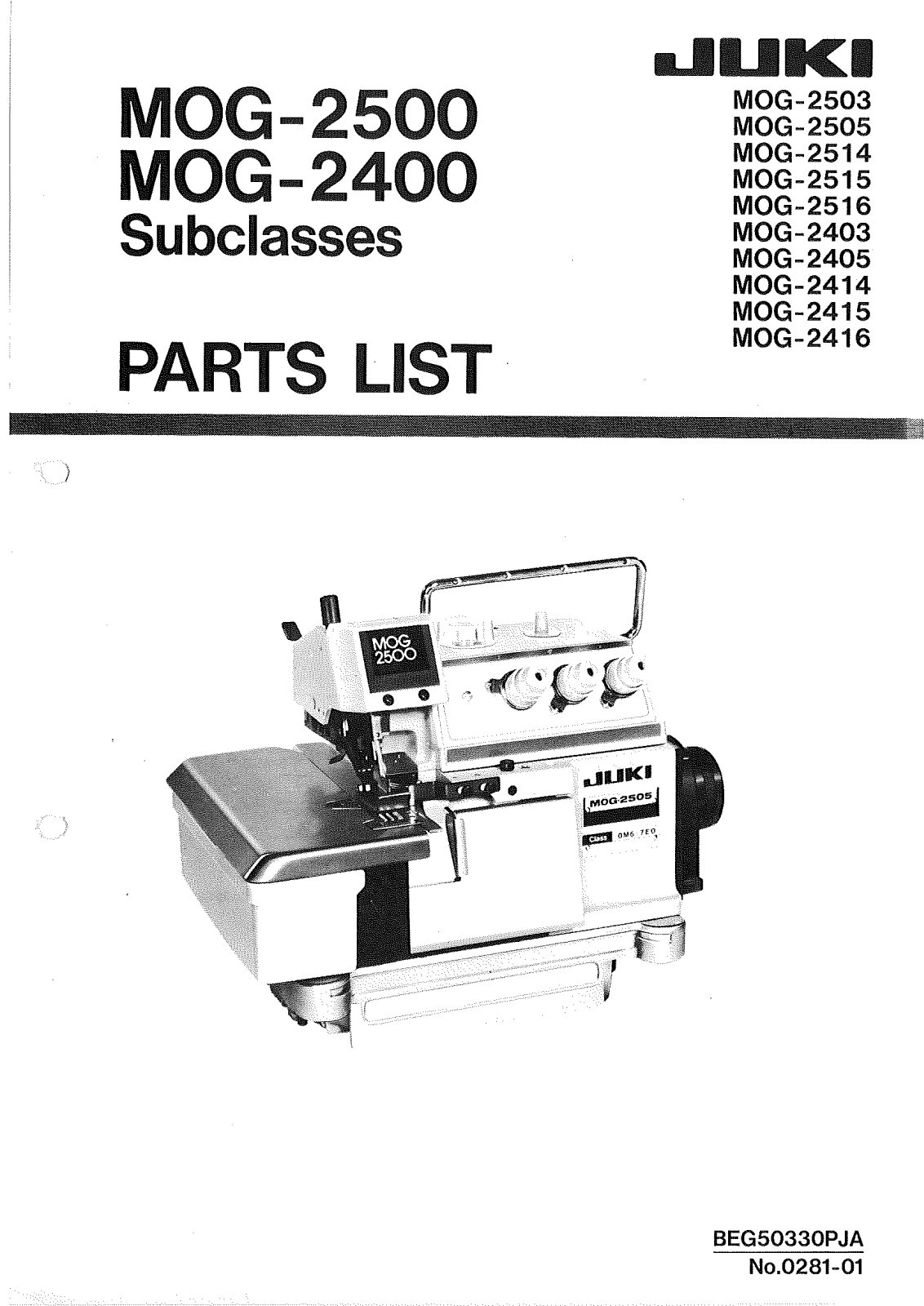 Juki MOG-2403, MOG-2503, MOG-2405, MOG-2414, MOG-2415 Parts List