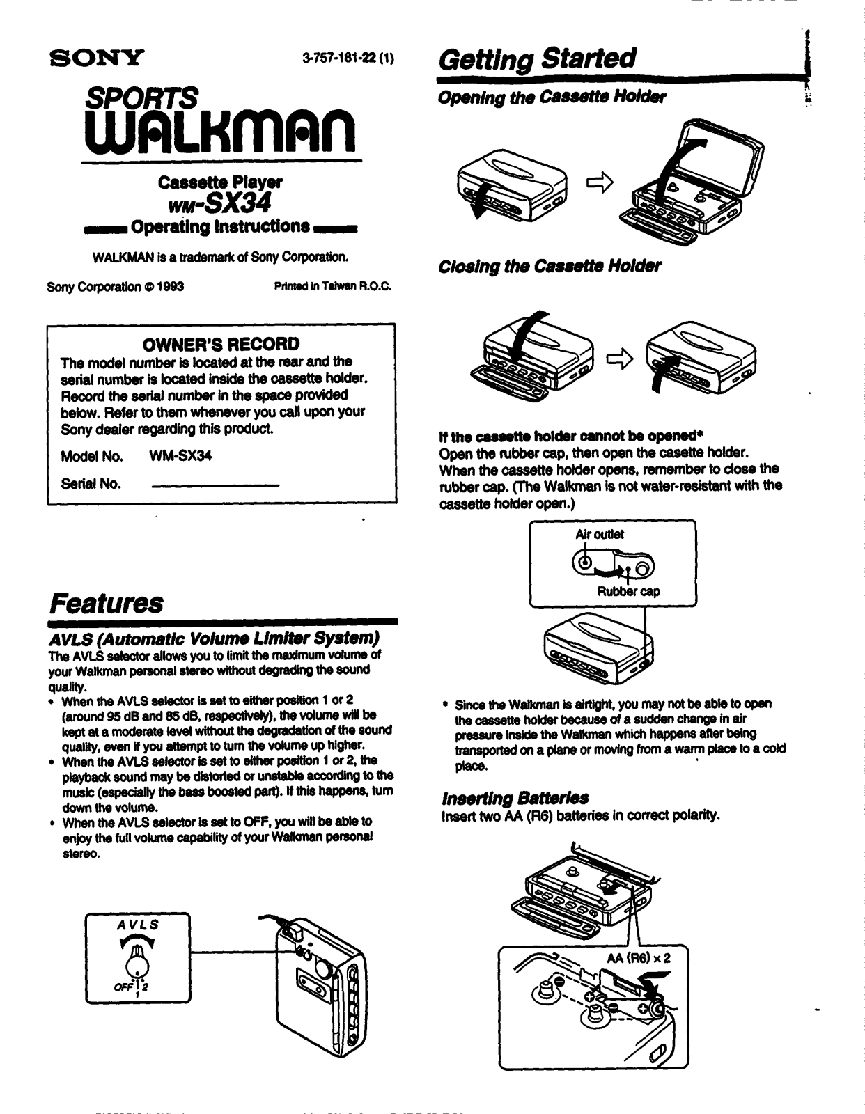 Sony WM-SX34 User Manual