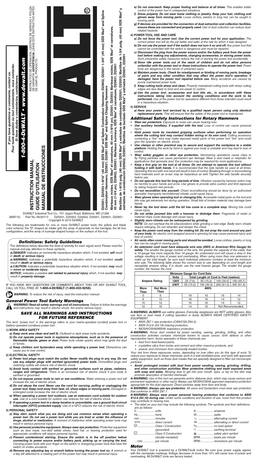 DeWalt D25602K TYPE1, D25651K TYPE1 Owner’s Manual