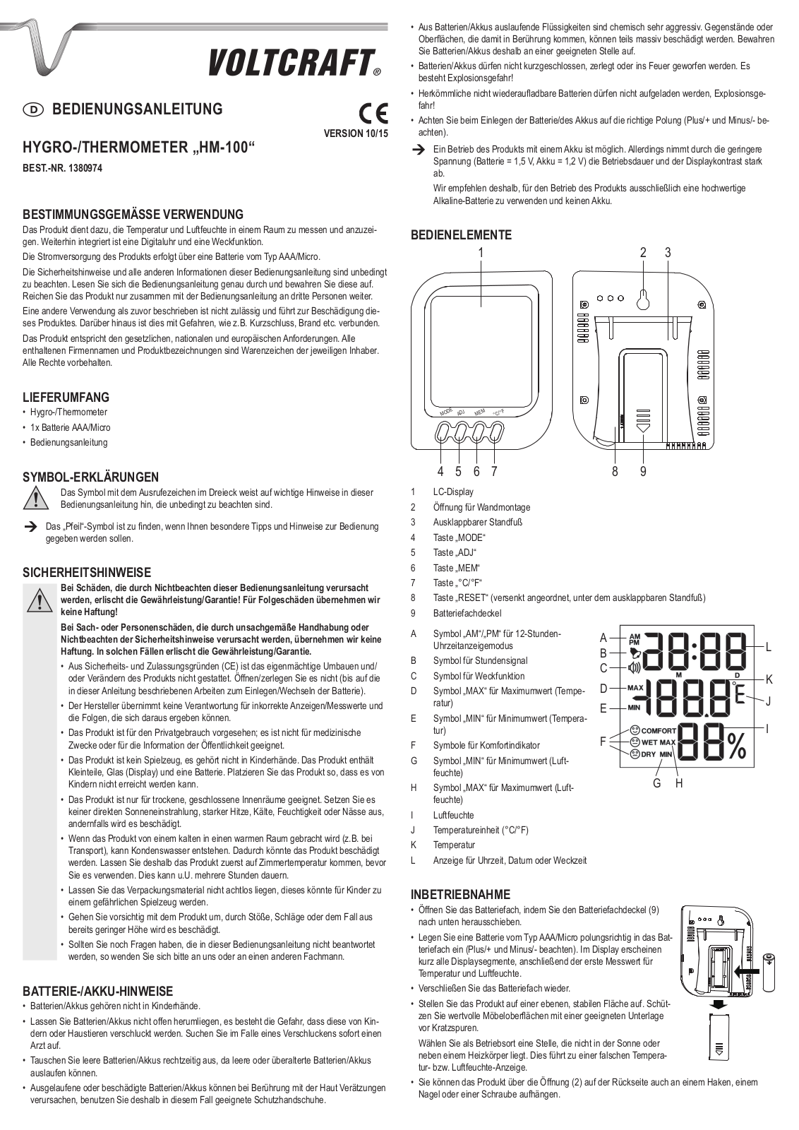 VOLTCRAFT HM-100 User guide