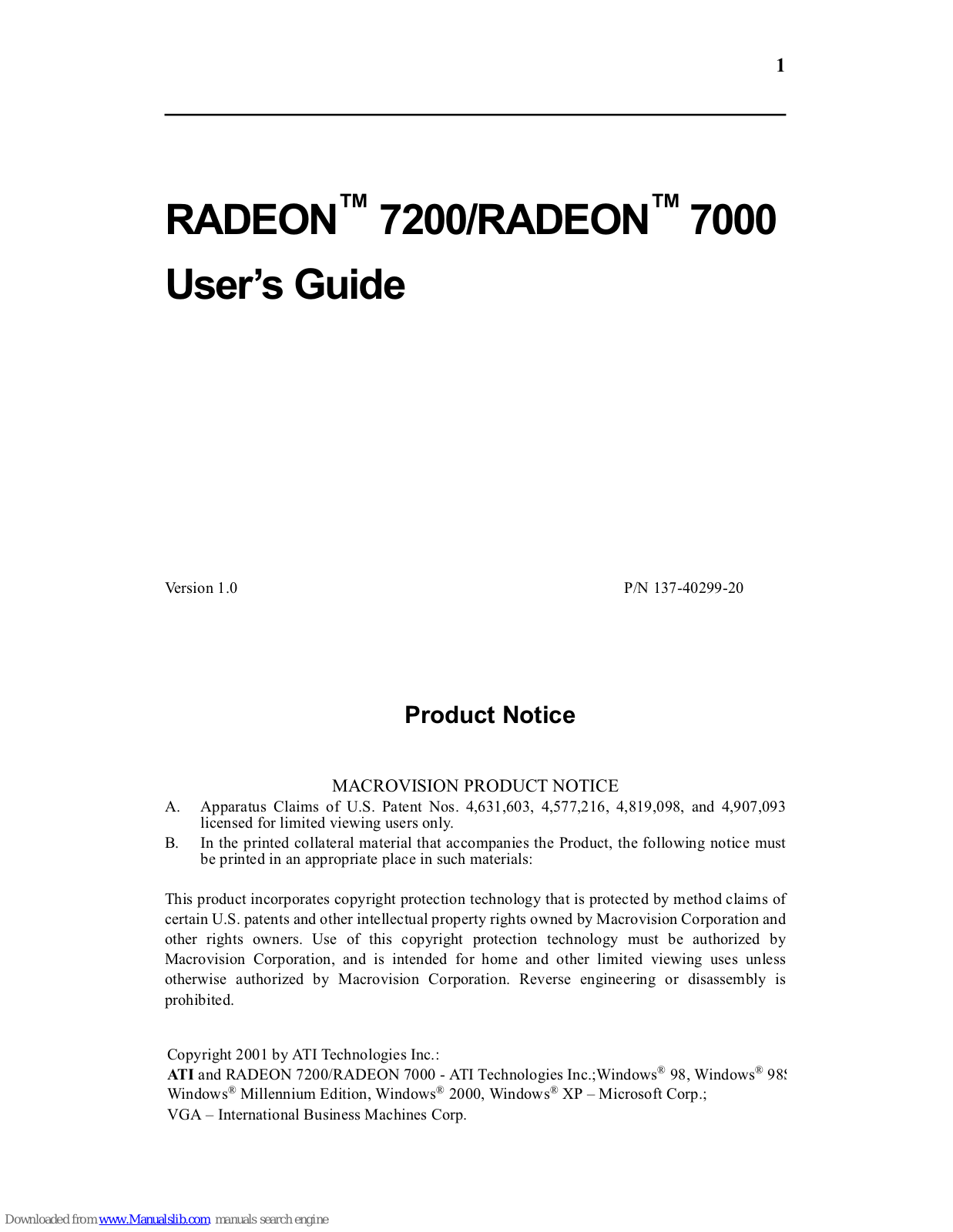 ATI Technologies RADEON 7200, RADEON 7000 User Manual