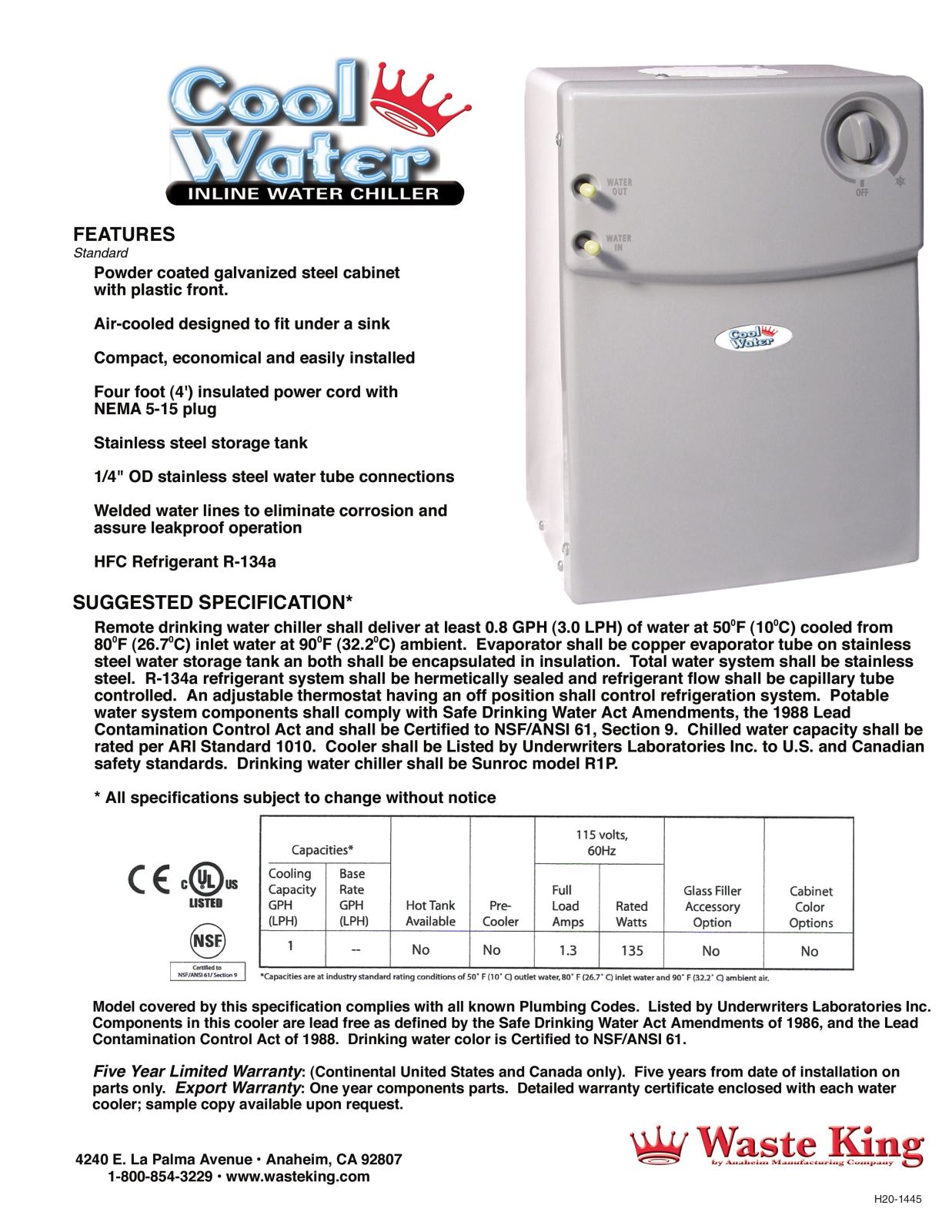 Waste King Inline Water Chiller User Manual