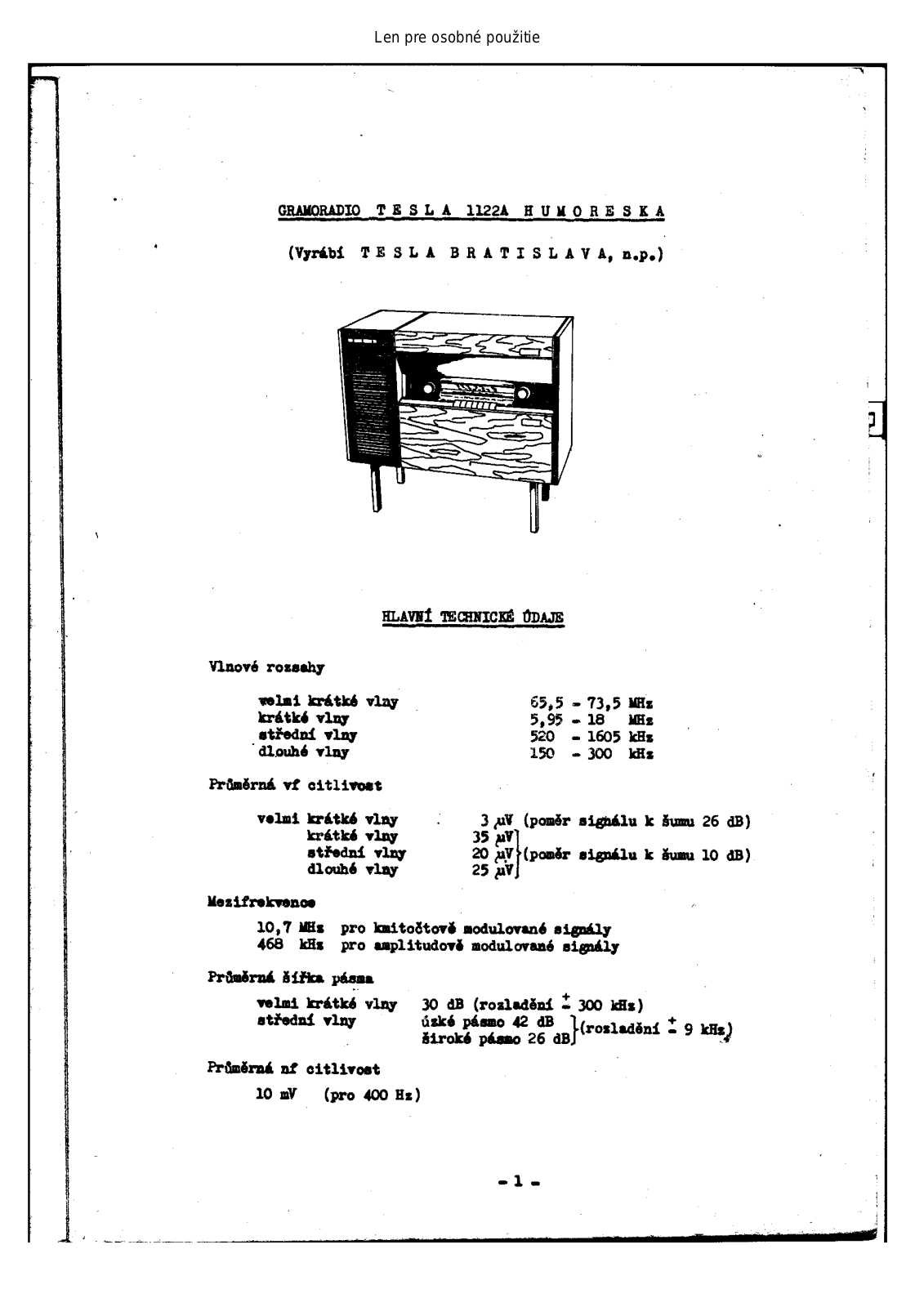 Tesla 1122A Humoreska User Manual