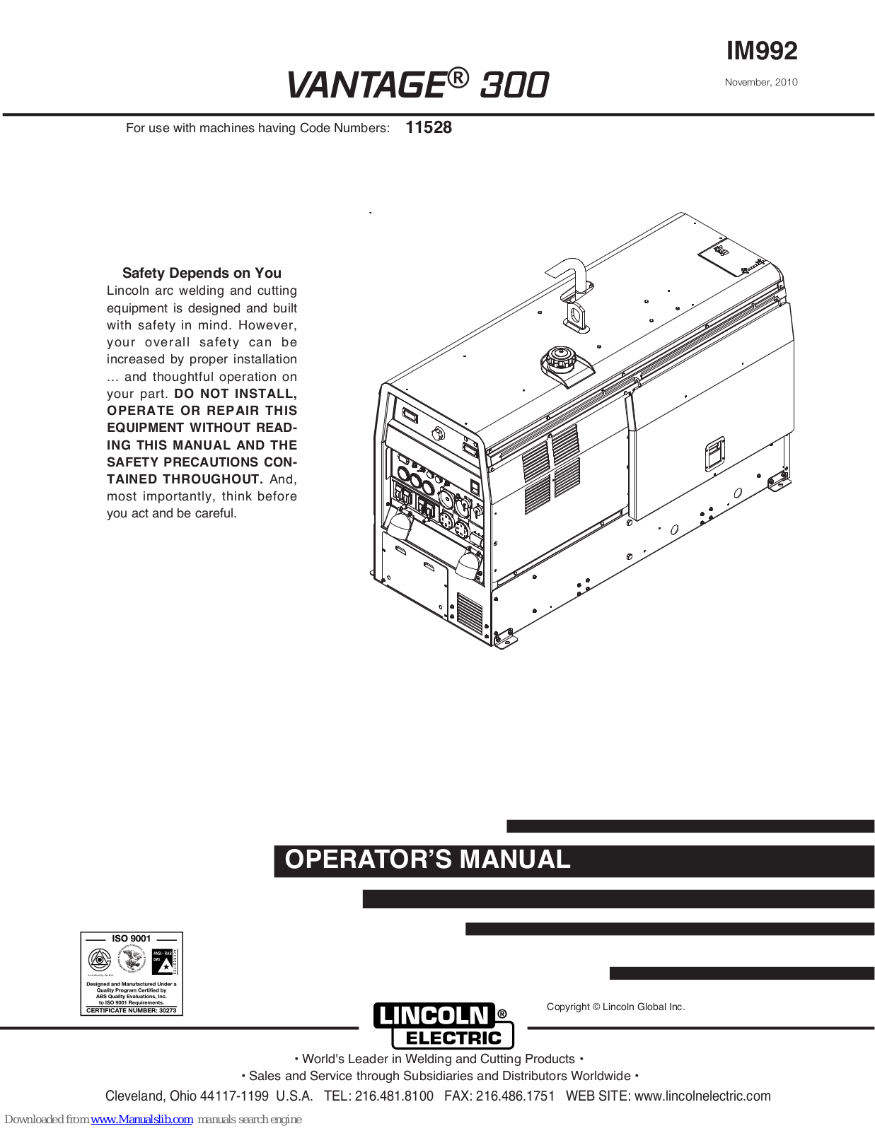 Lincoln Electric VANTAGE 300 IM992, VANTAGE 300 Operator's Manual