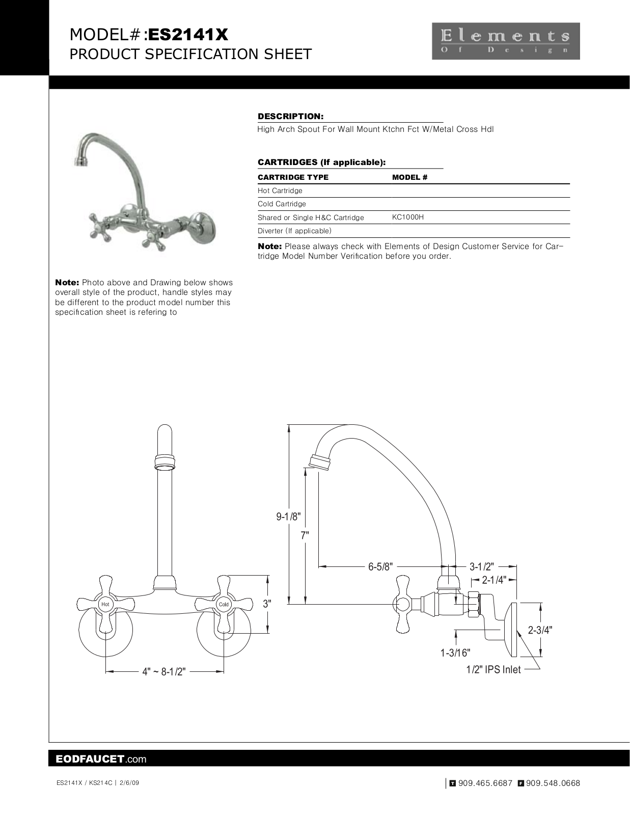 Elements of Design EDE1209 Specification Sheet - Polished Chrome - ManualMachine.com