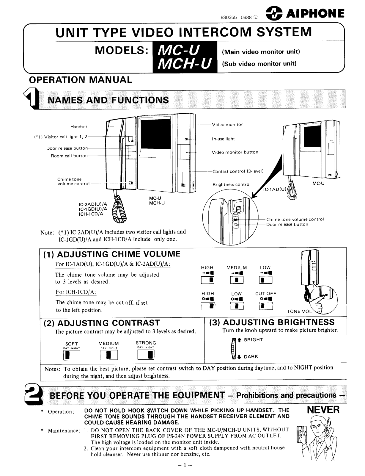 Aiphone MCH-U User Manual