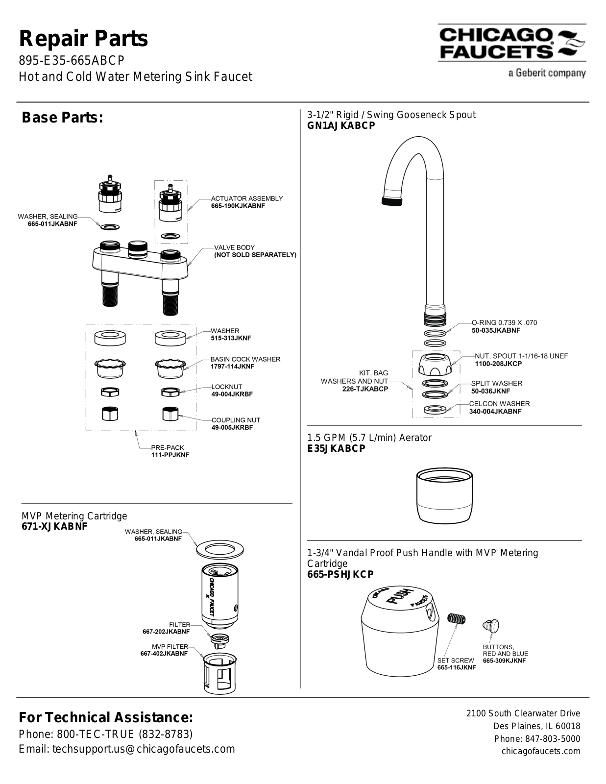 Chicago Faucet 895-E35-665AB Parts List