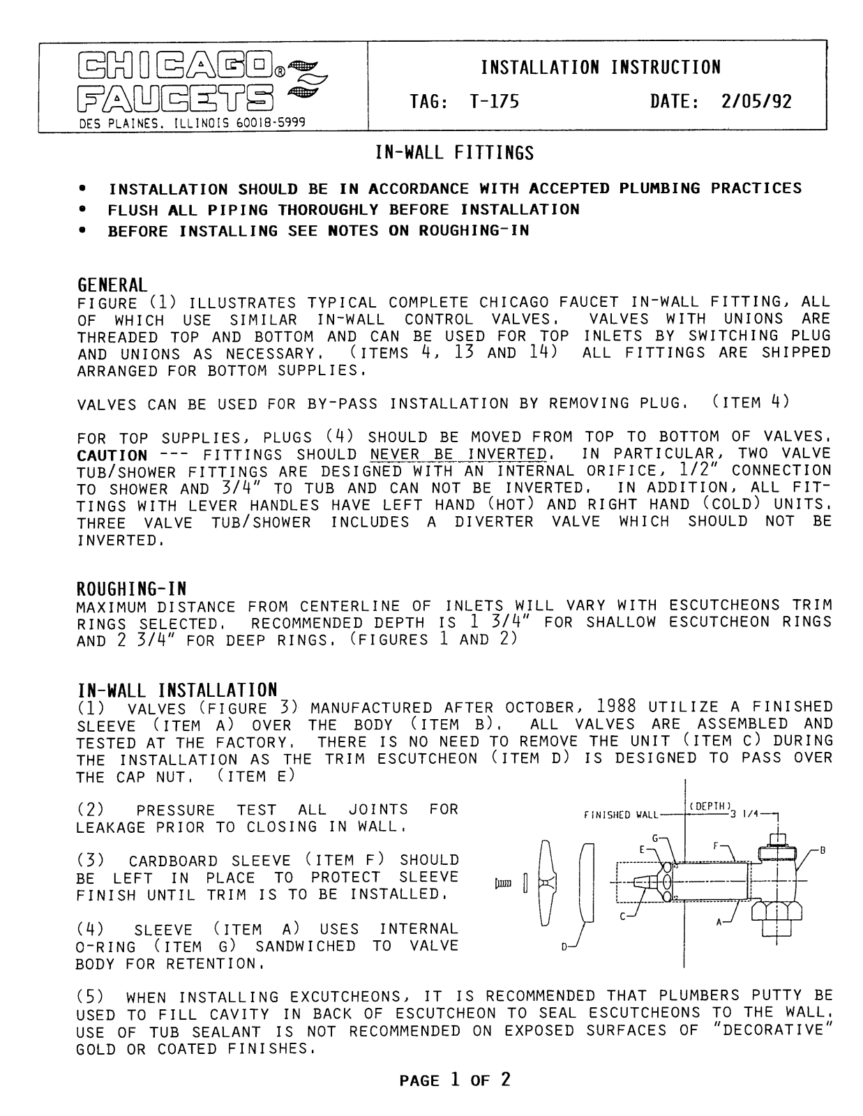 Chicago Faucet 449-950, 1769-COLD Installation  Manual