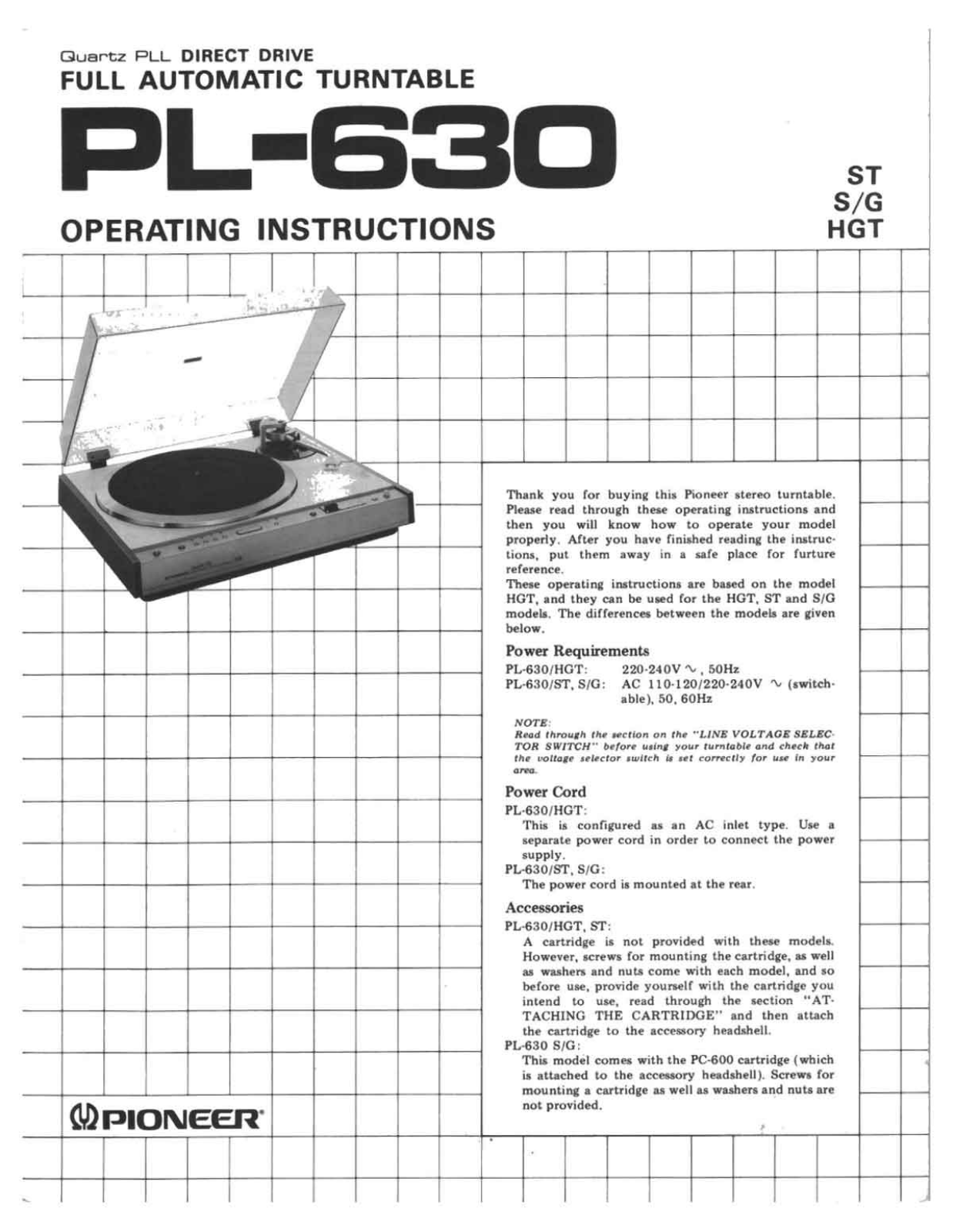 Pioneer PL-630 Owners manual