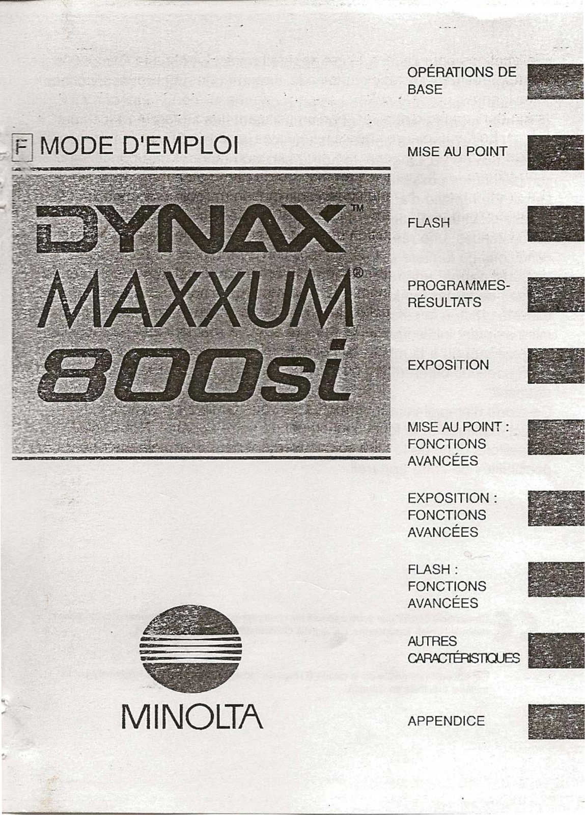 MINOLTA DYNAX MAXXUM 800SI User Manual