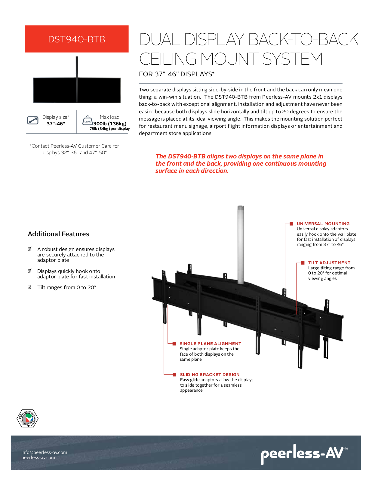 Peerless-AV DST940-BTB Specsheet