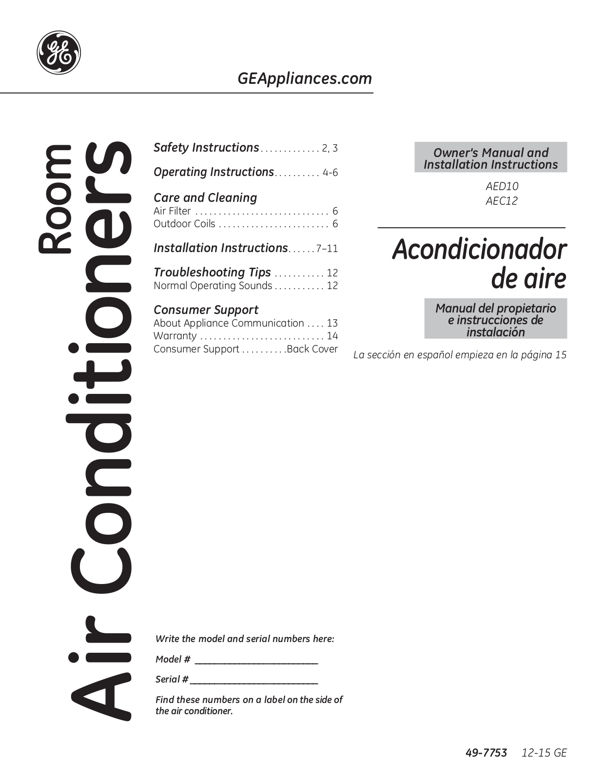 GE AED10AV User Manual