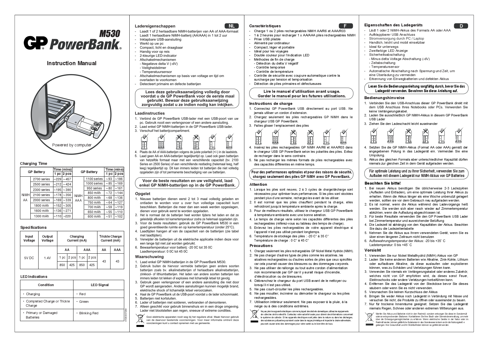 GP BATTERIES M530 User Manual