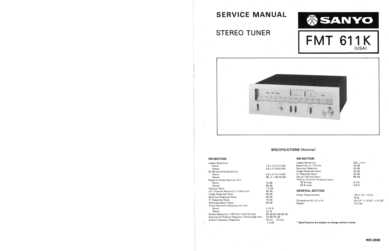 Sanyo FMT-611-K Service manual