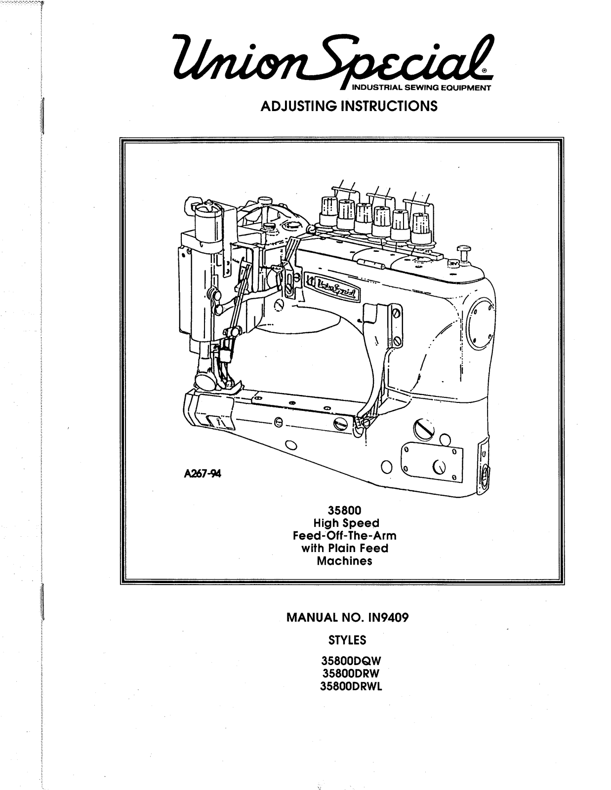 Union Special 35800DQW, 35800DRW (OLD), 35800DRWL Parts List