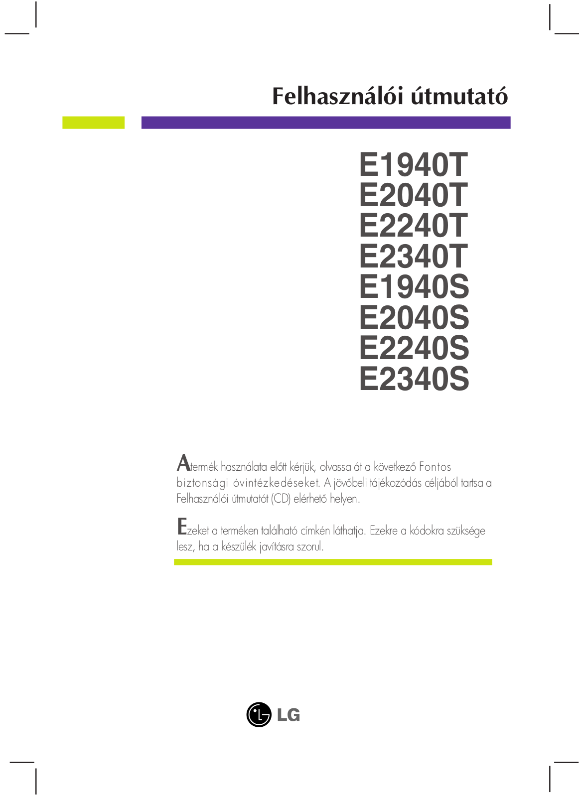 Lg E1940T, E2040T, E2240T, E2340T, E1940S User Manual