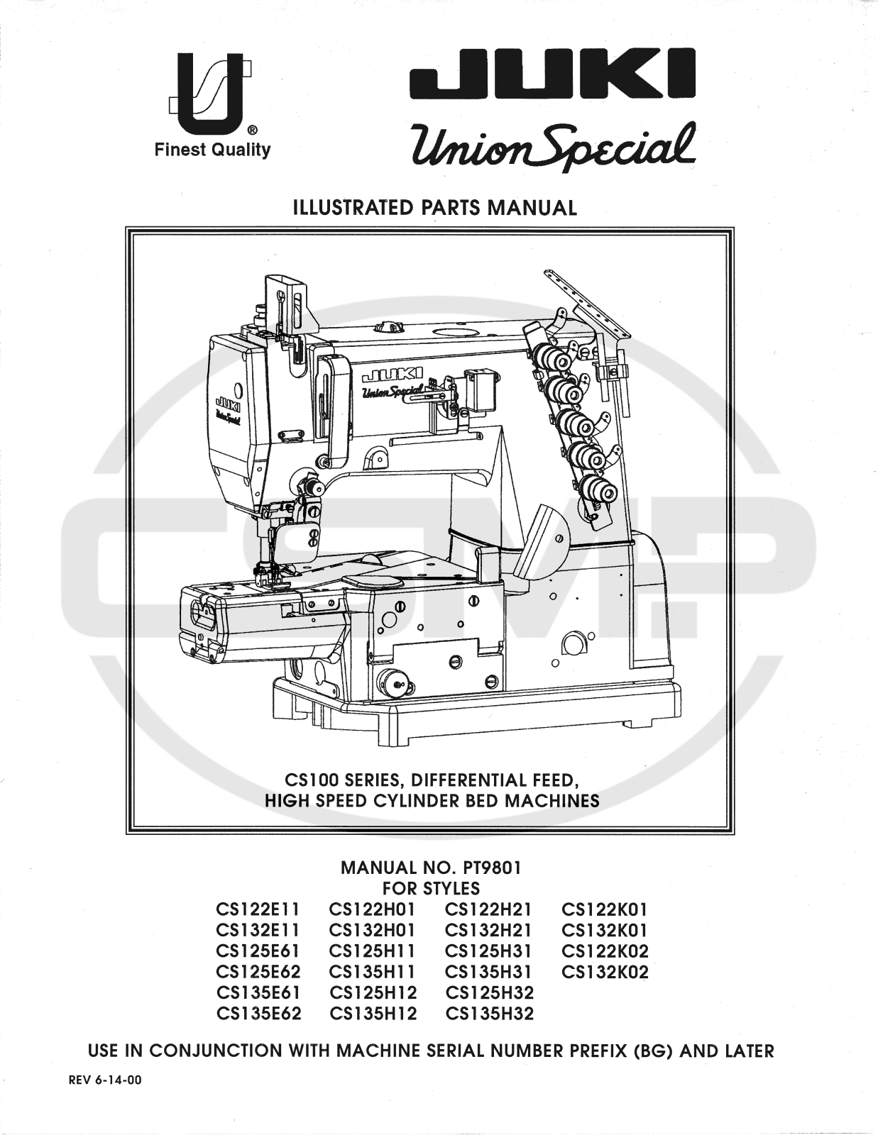 Union Special PT9801 Parts Book