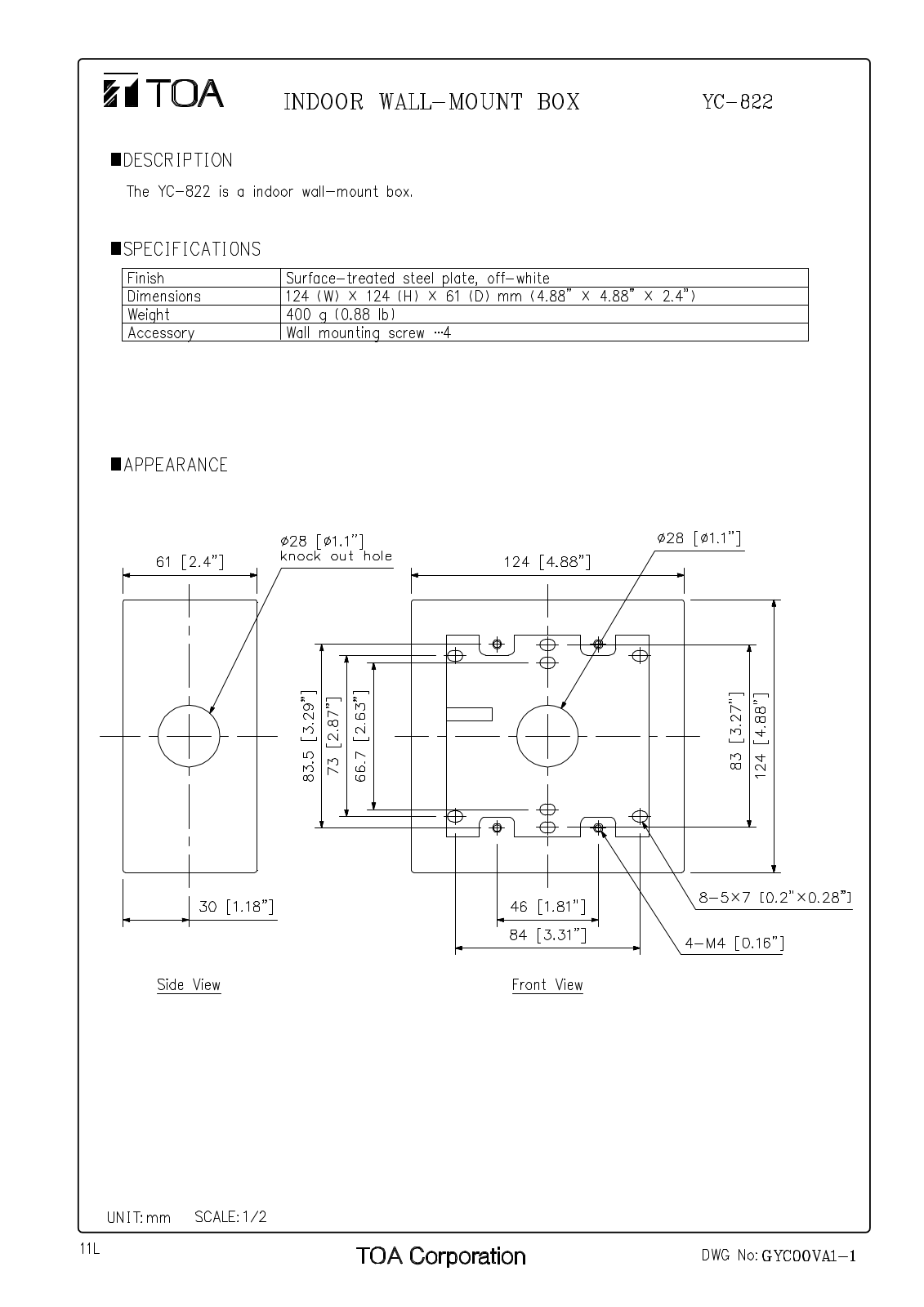 TOA YC-822 User Manual