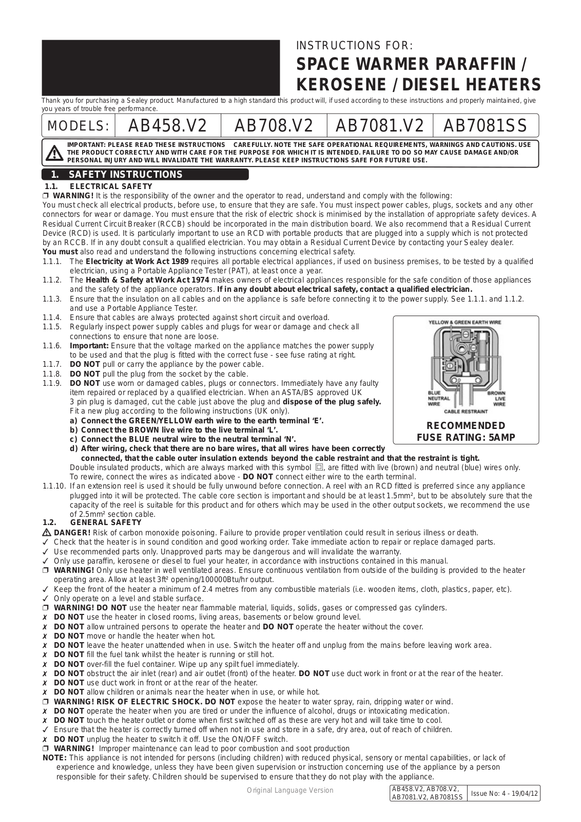 Sealey AB7081SS Instruction Booklet