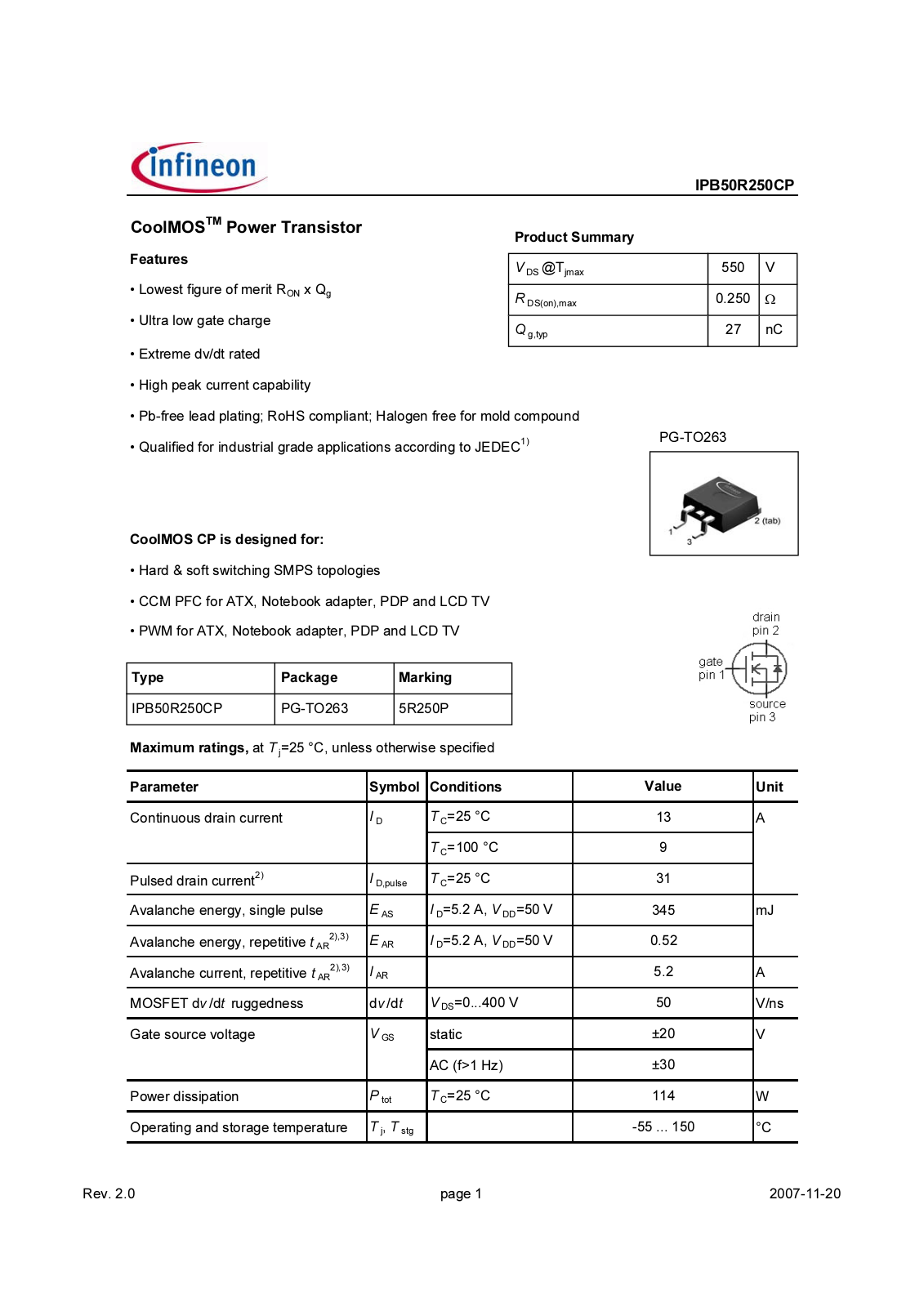 Datasheet ipb50r250cp_rev2.0 Datasheet - ManualMachine.com
