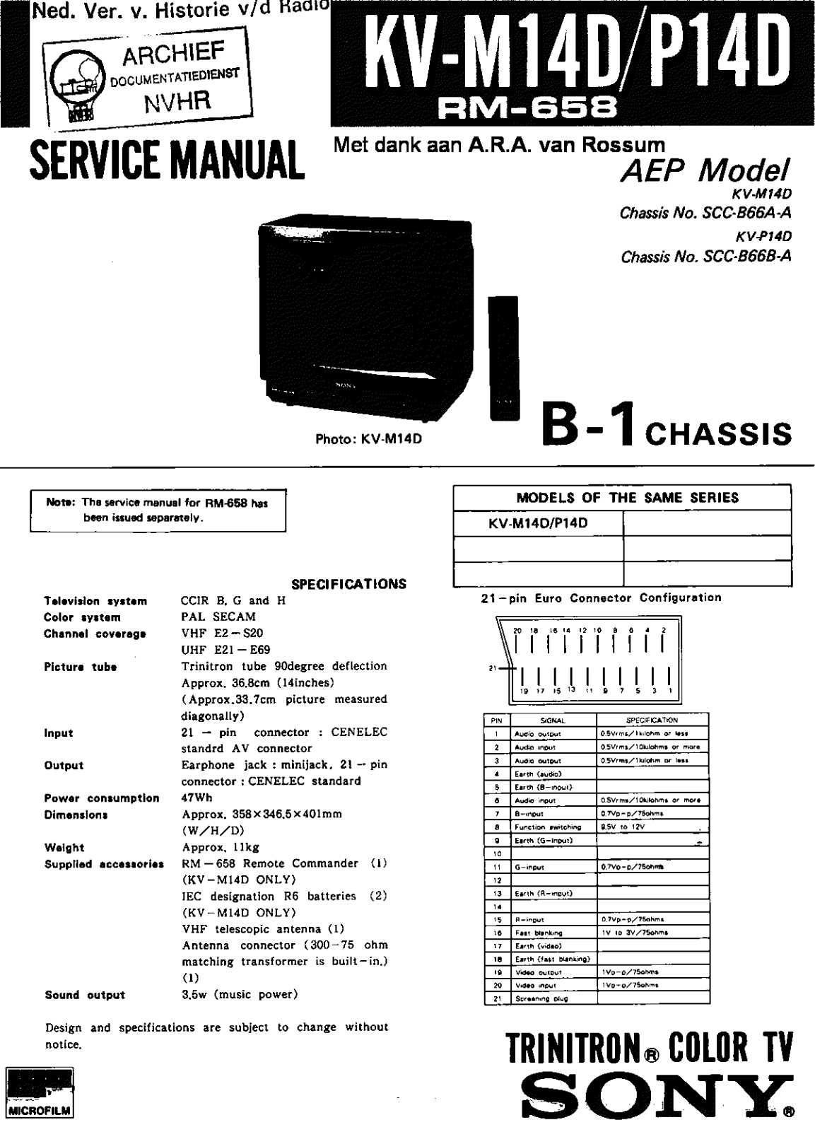 Sony KV-M14D, KV-P14D Schematic