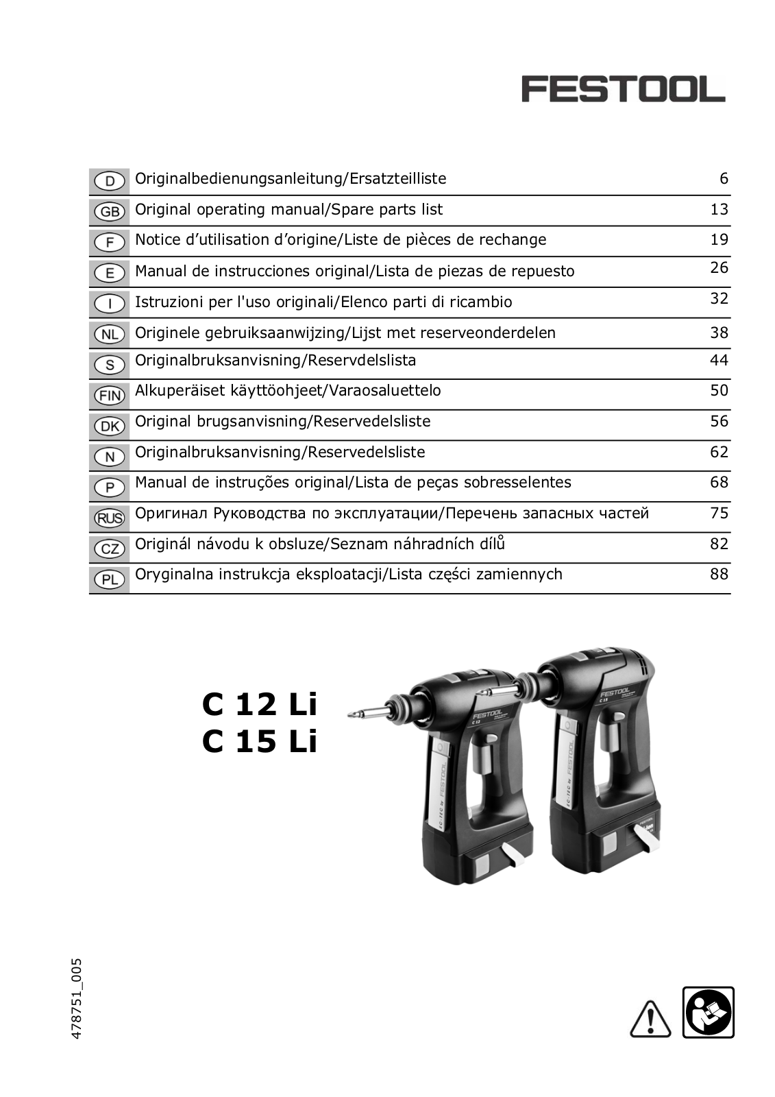 FESTOOL C12 LI, C15 LI User Manual