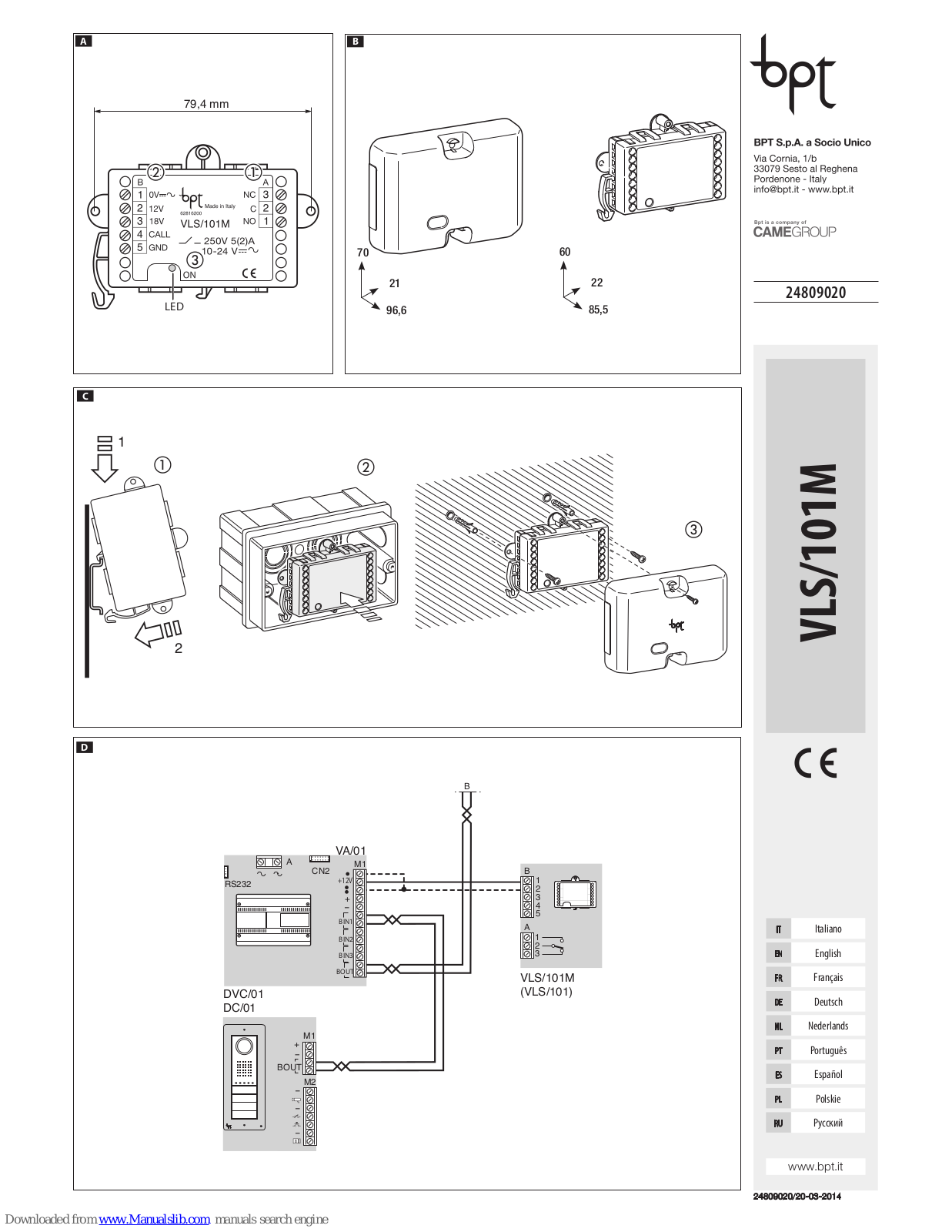 Bpt VLS/101M User Manual - ManualMachine.com