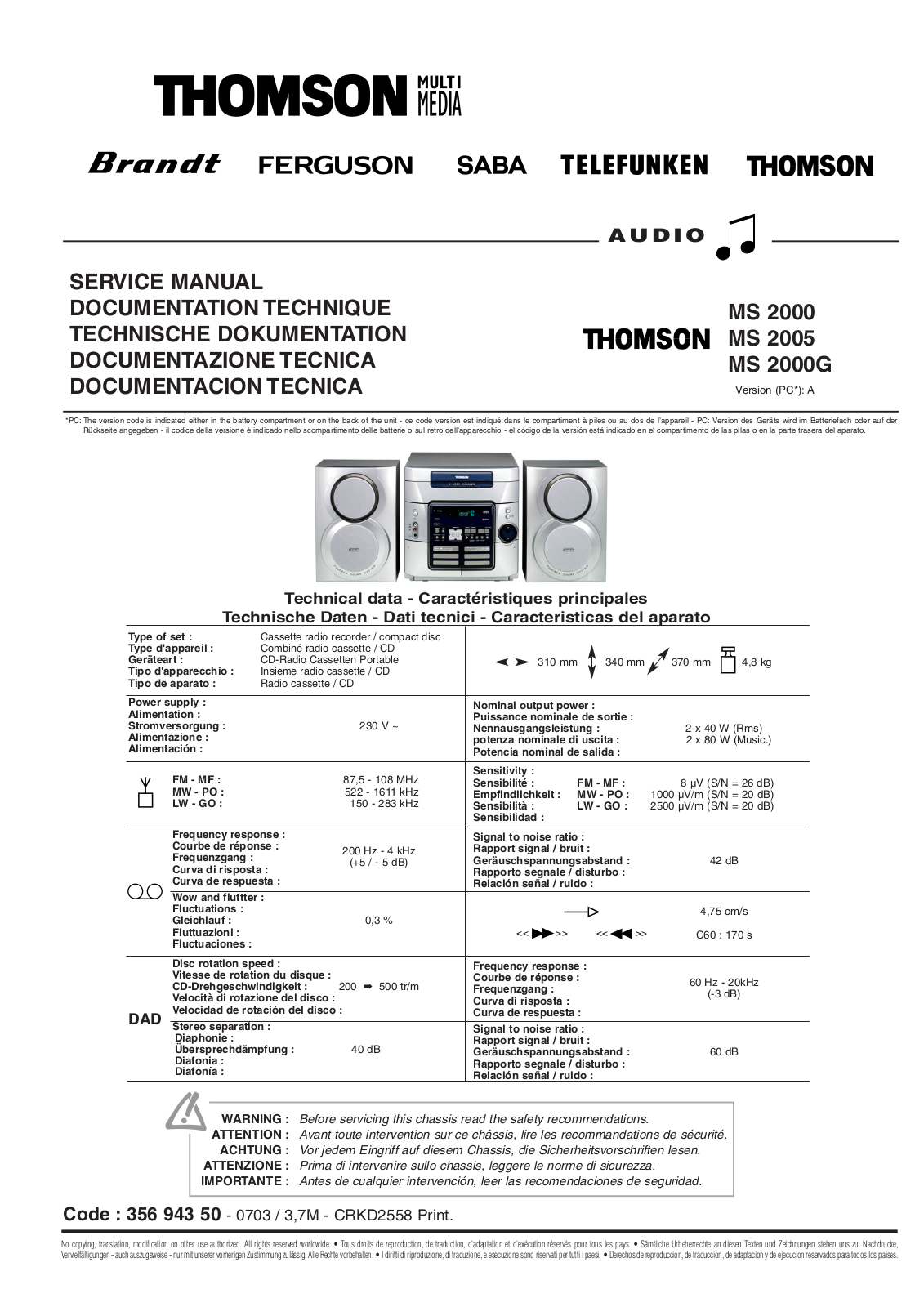 Thomson MS2000, MS2005, CRKD2558 Schematic