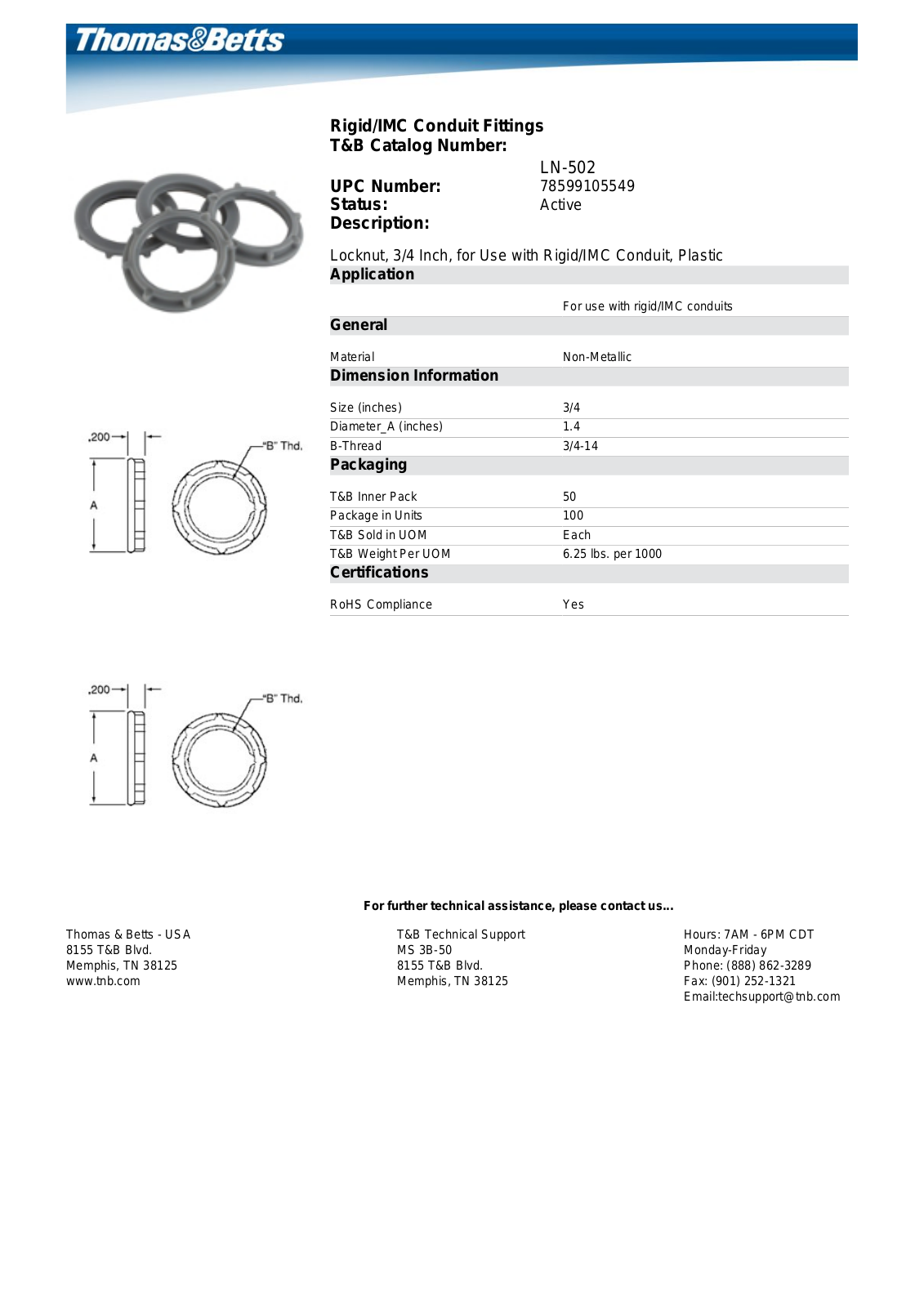 Thomas & Betts LN-502 Catalog Page