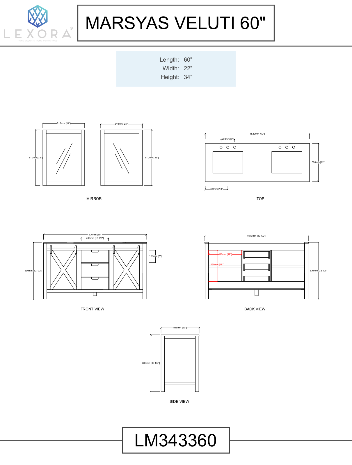 Lexora LM343348SK00M44, LM343348SKCS000, LM343360DAAS000, LM343360DKCSM24, LM343360DAASM24 Specifications - ManualMachine.com