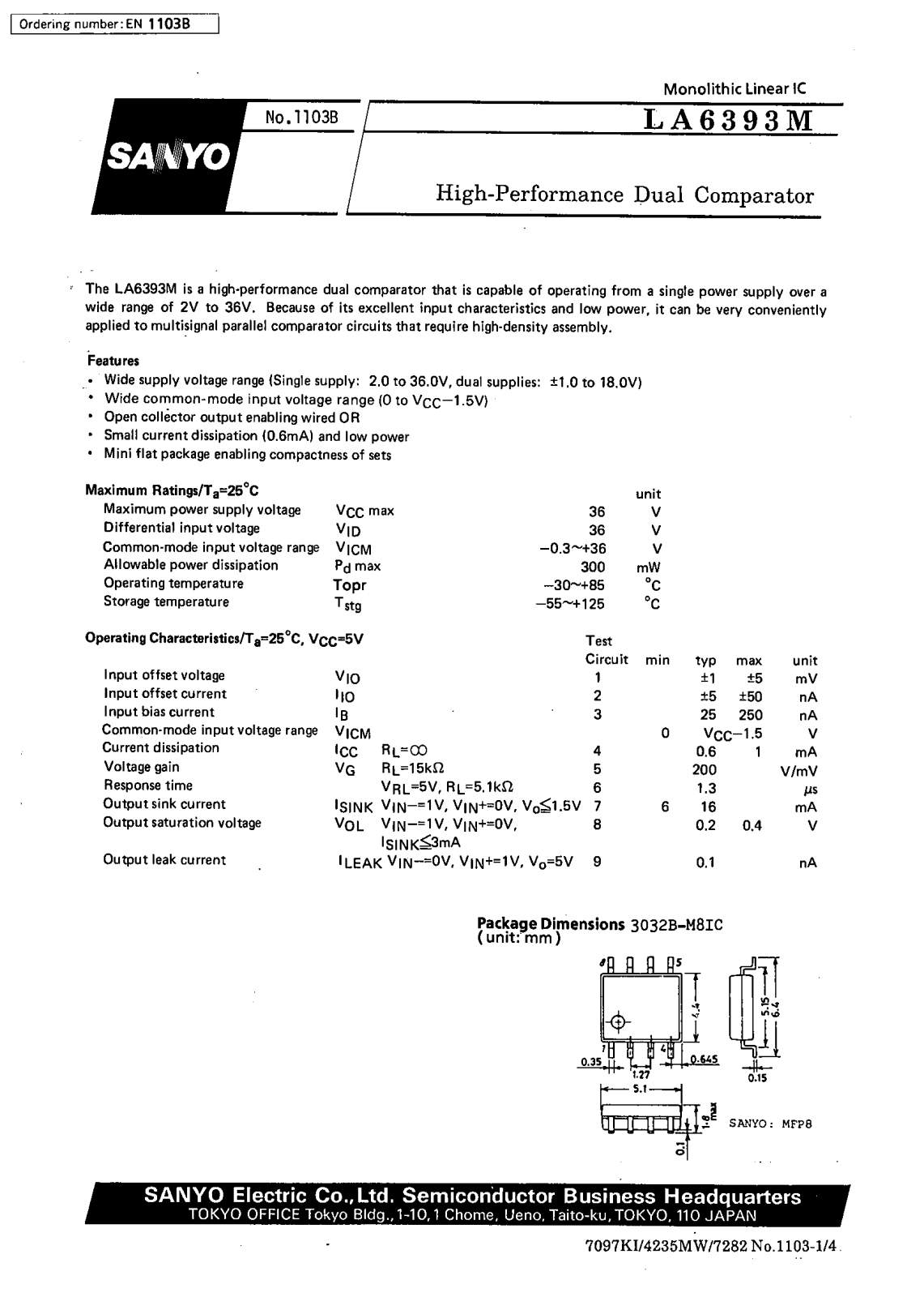 SANYO LA6393M Datasheet