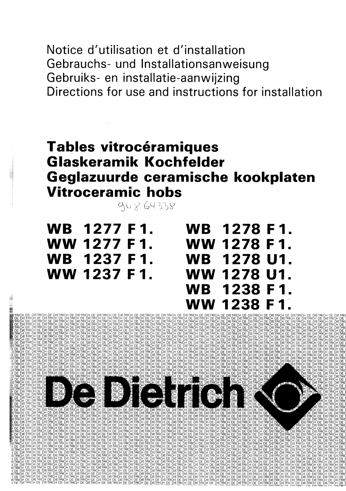 De dietrich WW1237F1, WW1278F1, WB1277F1, WW1278U1, WB1237F1 User Manual
