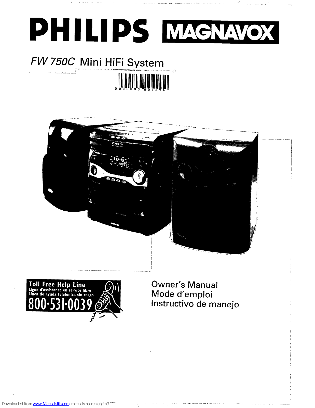 Philips FW750C/25, FW750C/22S, FW750C/22, FW750C/42, FW750C/21X Owner's Manual