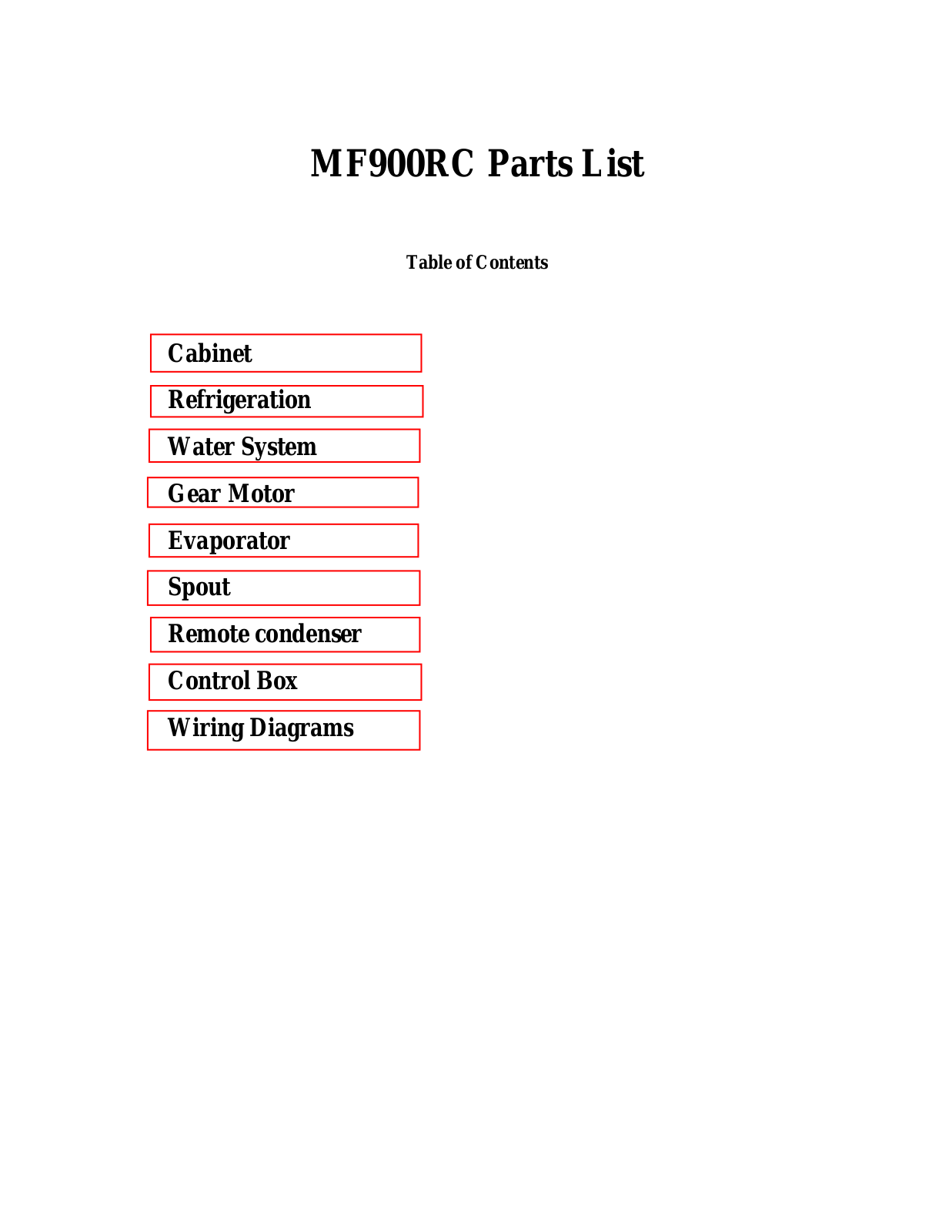 Scotsman MF900RC PARTS LIST