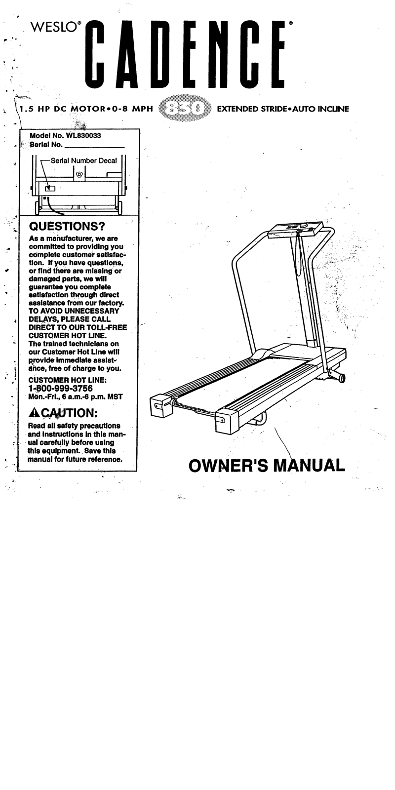 Weslo WL830034, WL830033 Owner's Manual