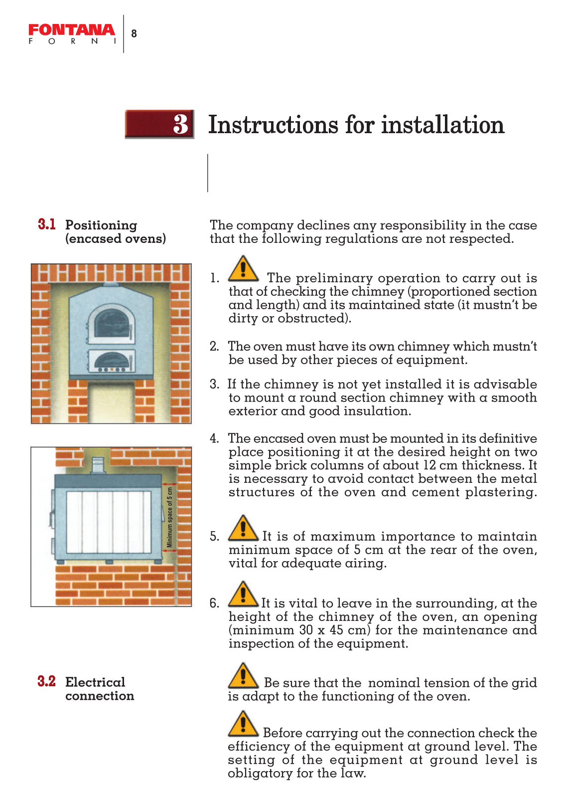 Fontana Forni CAINC80X54V, CAINC57Q, CAINC80Q, CAINC80X65V, CAINC80X65Q INSTALLATION INSTRUCTIONS