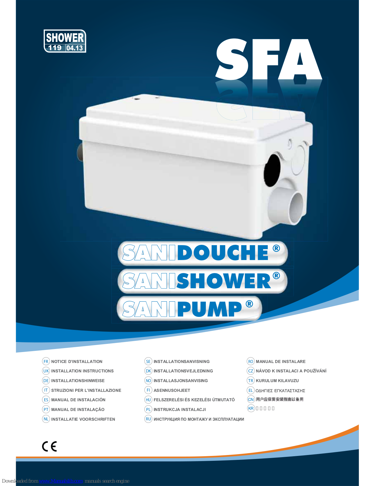 SFA sanispeed 2, sanivite 2, sanishower flat, sanidouche flat, sanishower 1 Installation Instructions Manual