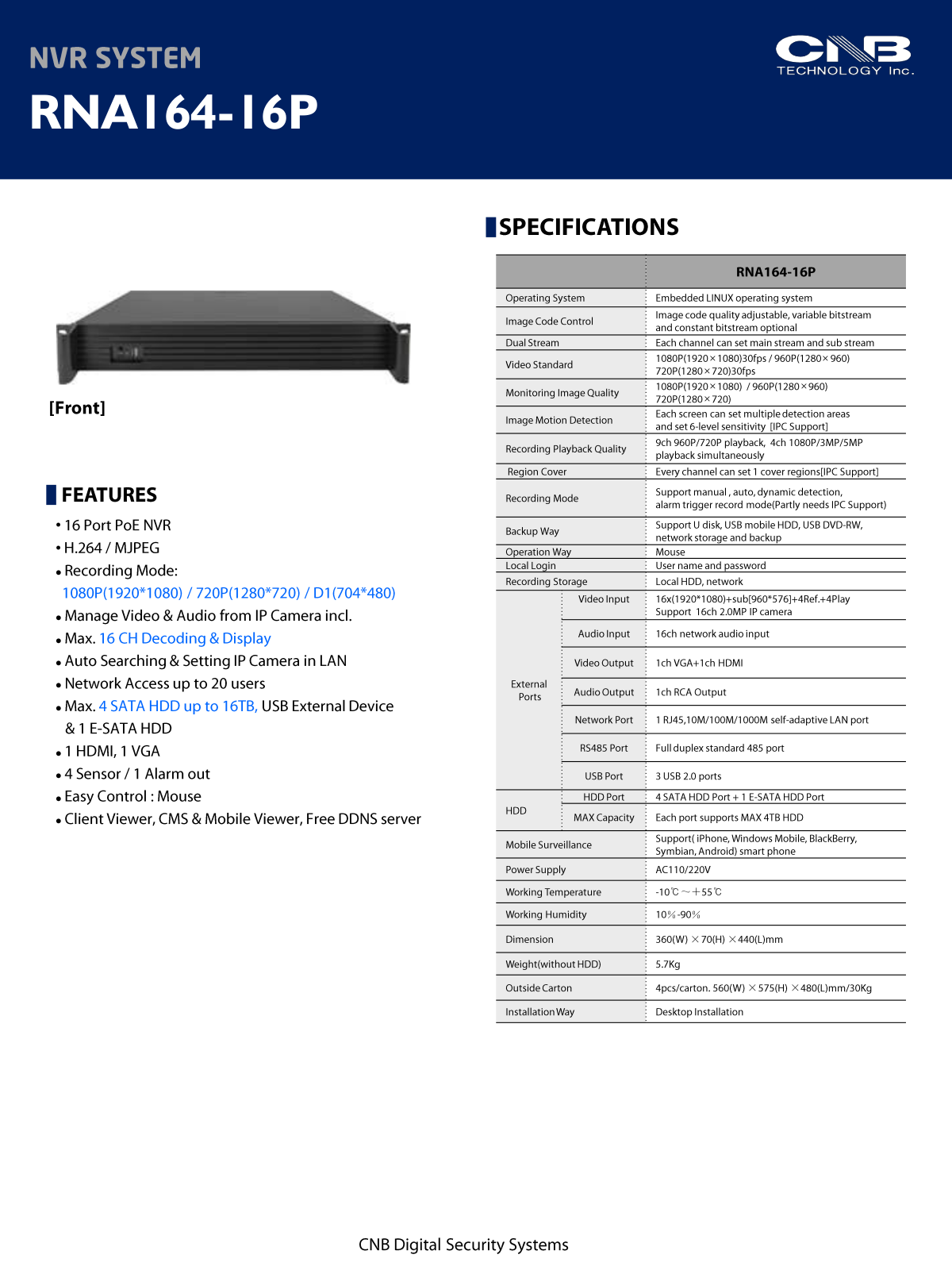 CNB RNA164-16P Specsheet