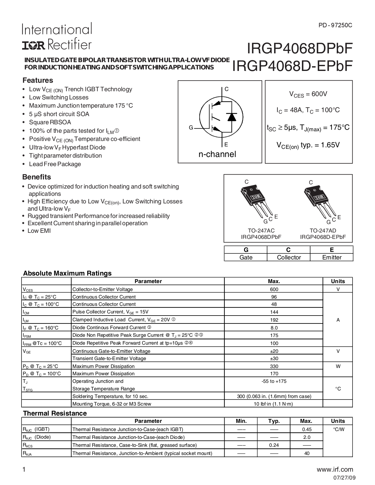 Datasheet IRGP4068DPBF Specification - ManualMachine.com