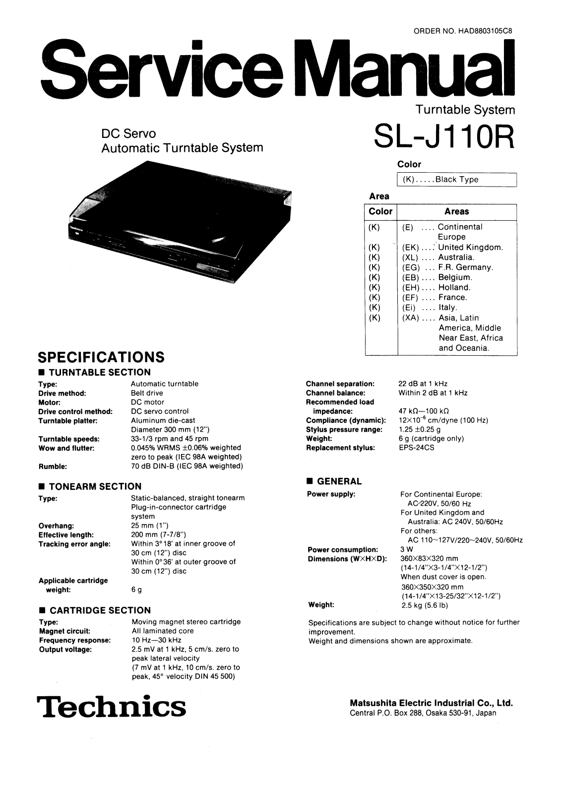 Technics SLJ-110-R Service manual