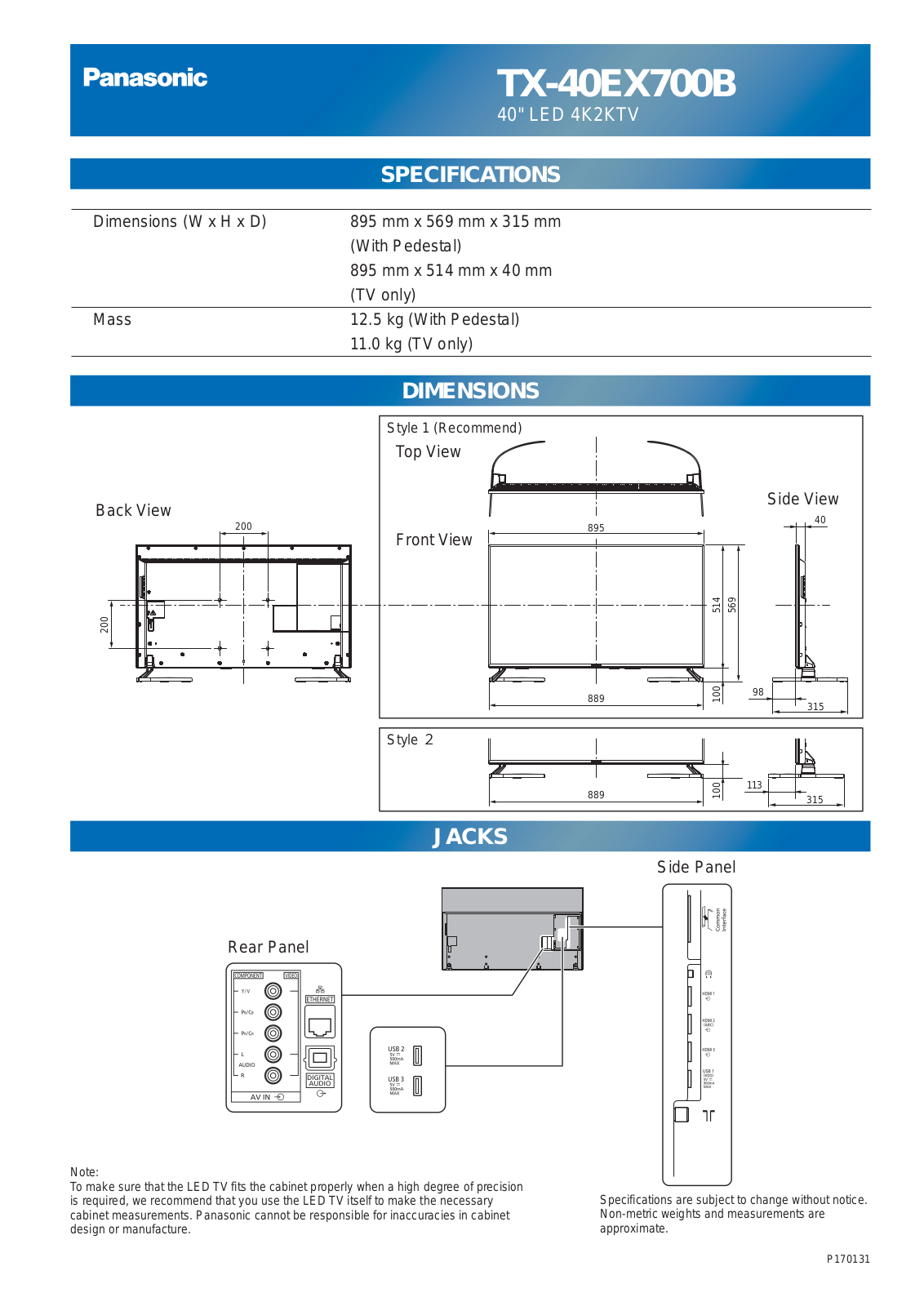 Panasonic TX-40EX700B Instruction manual