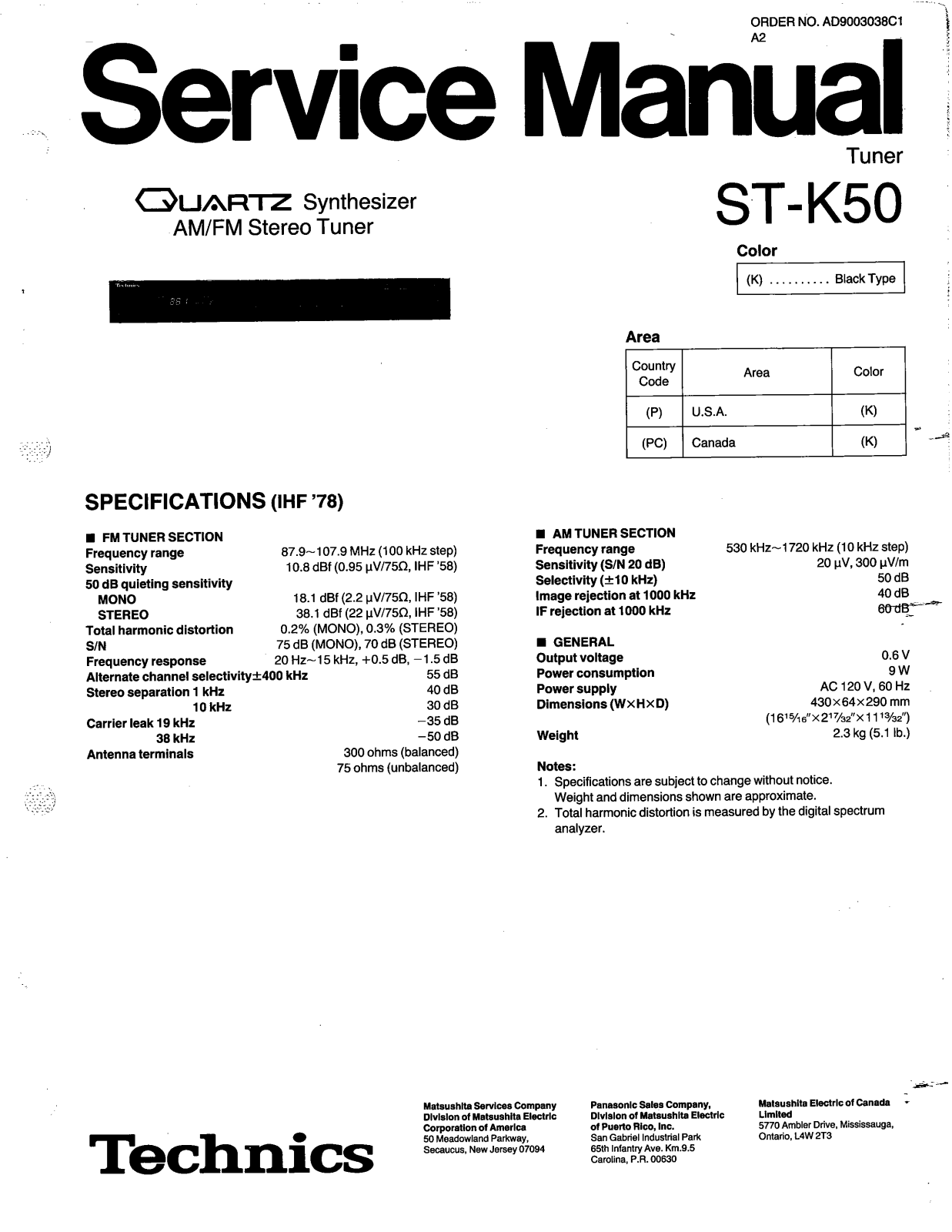 Technics ST-K-50 Service Manual