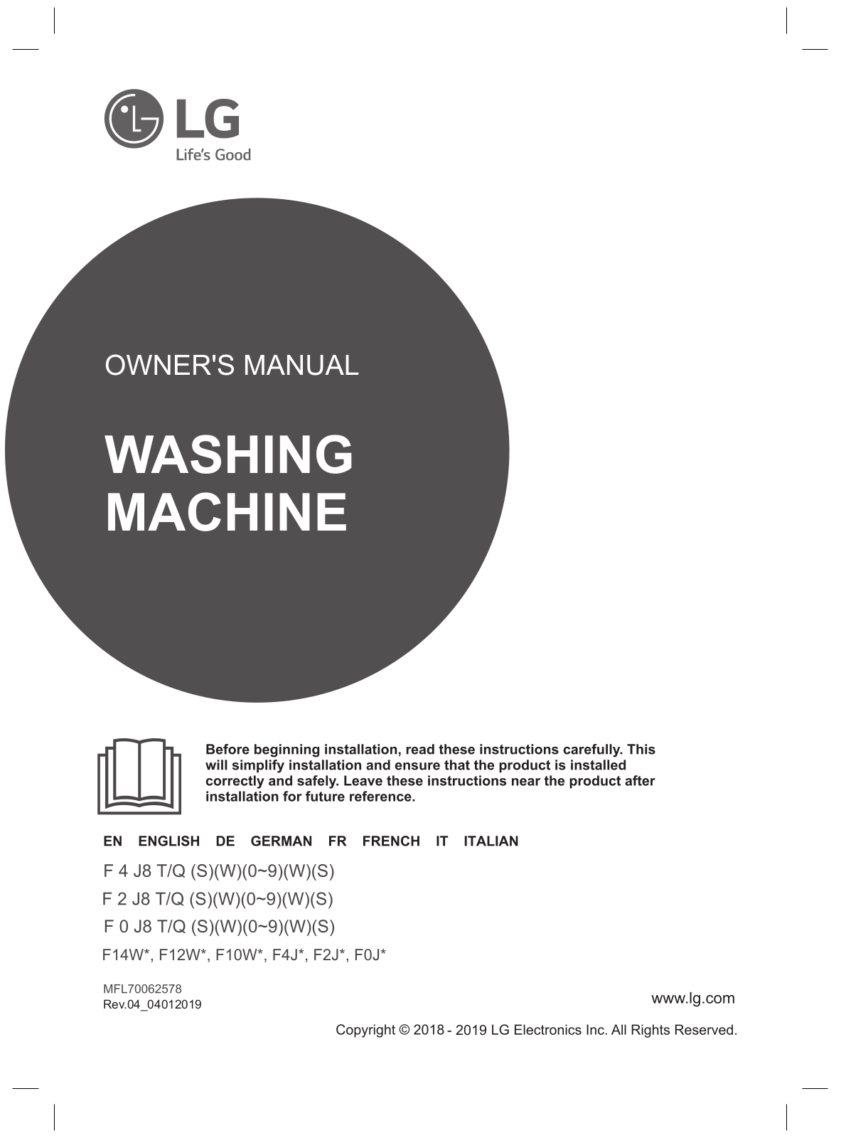 LG F14WM8TT1 Owner’s Manual