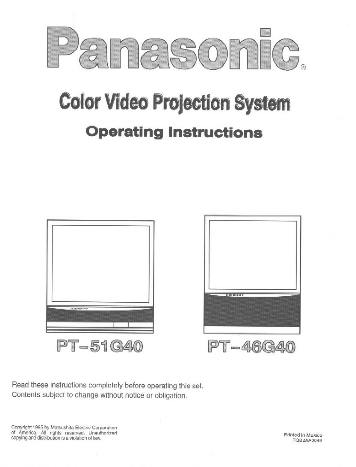 Panasonic PT-51G40 User Manual