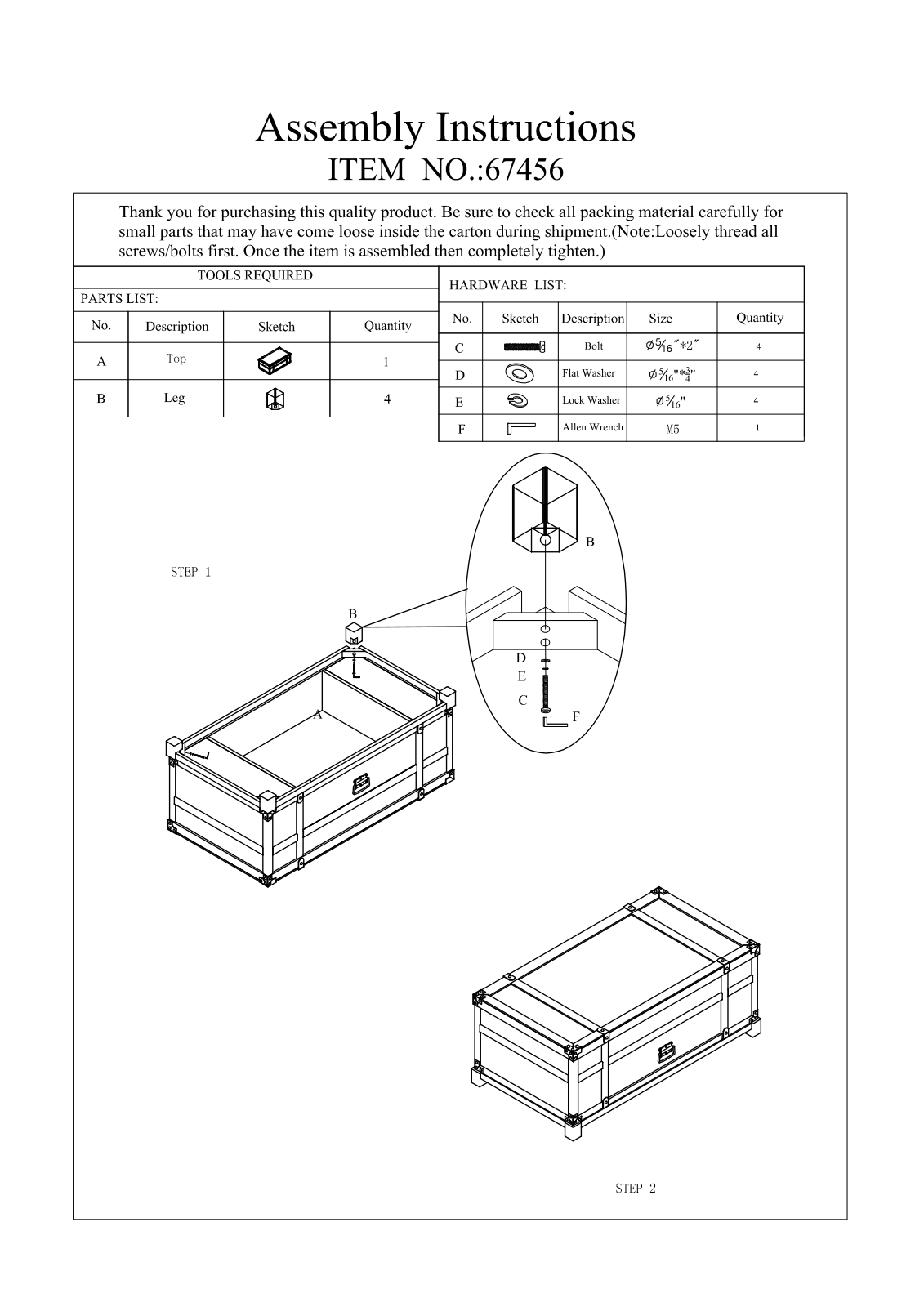 Coast to Coast 67456 Assembly Guide