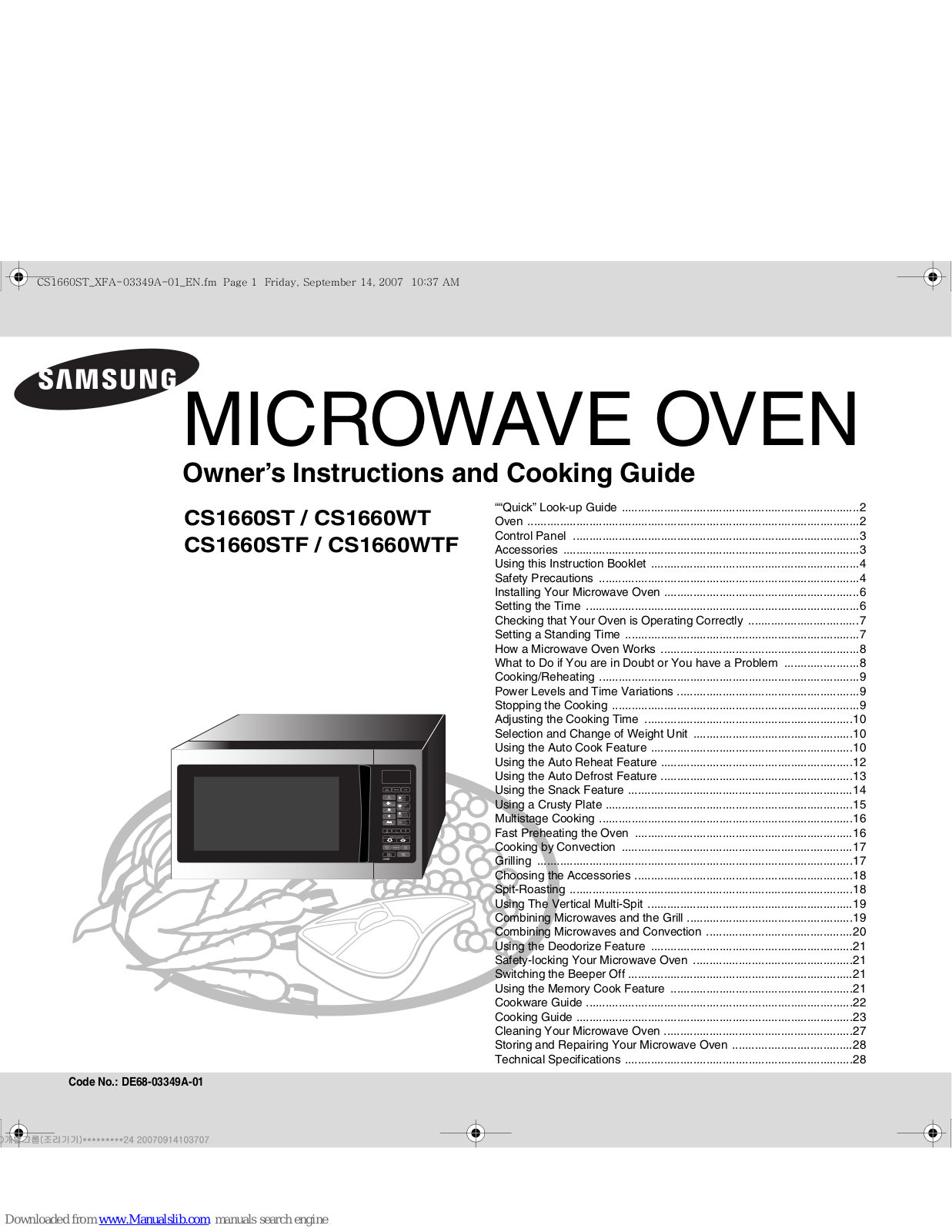 Samsung CS1660WT, CS1660STF, CS1660WTF Owner's Instructions And Cooking Manual