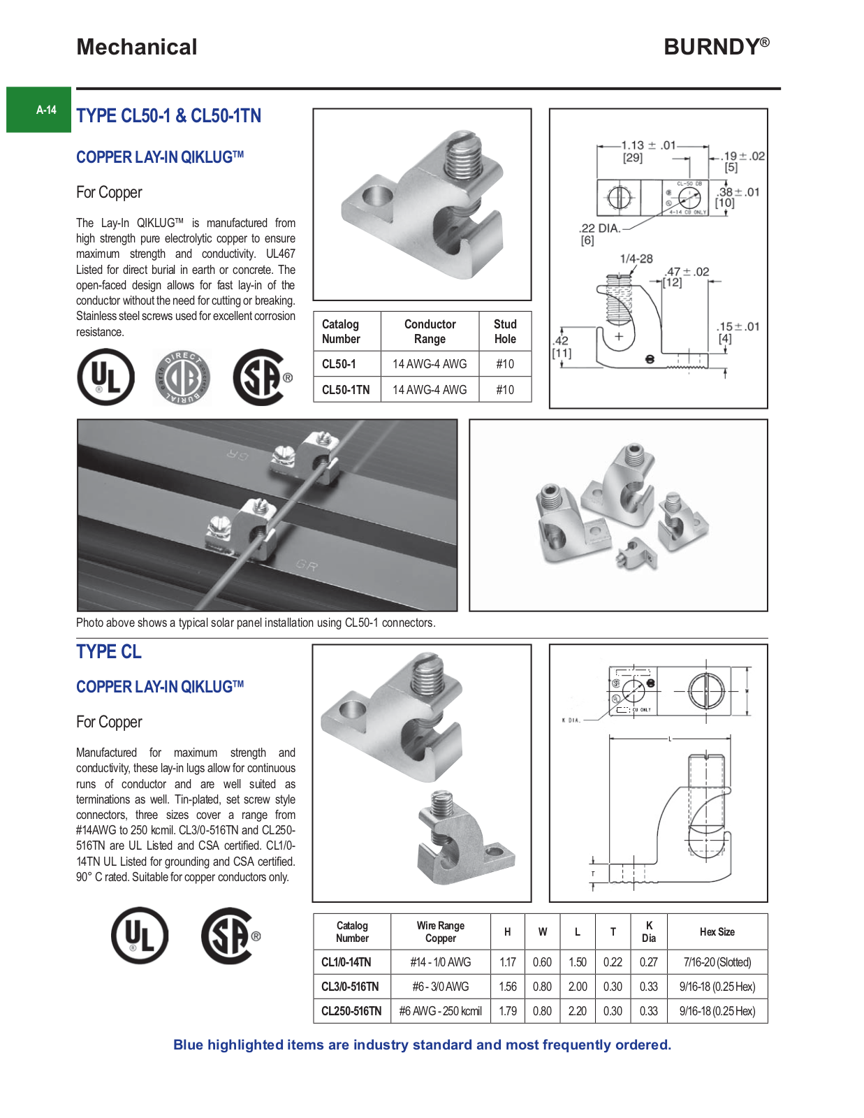 Burndy CL, CL50-1, CL50-1TN Catalog Page