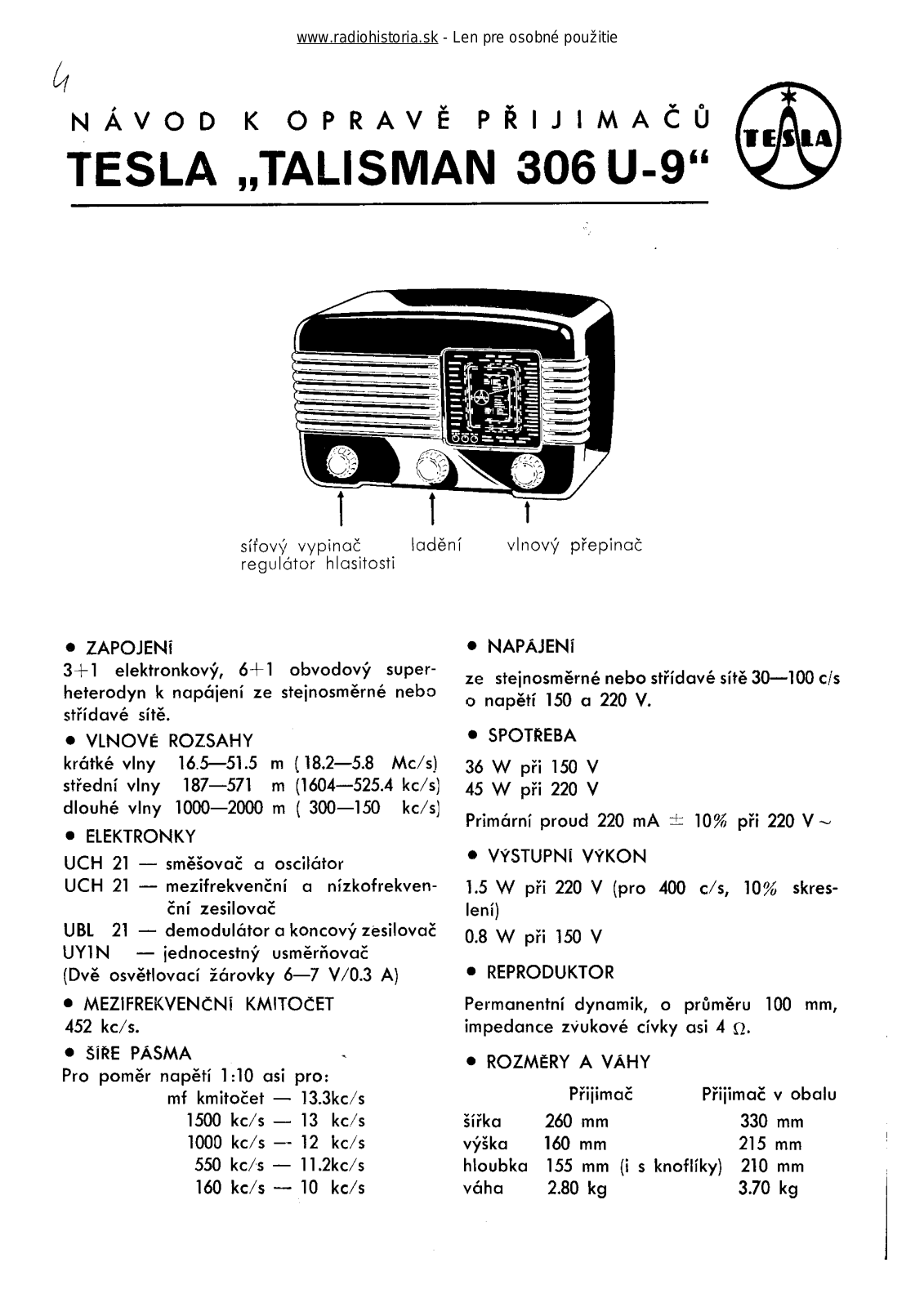 Tesla 306U-9 Talisman User Manual