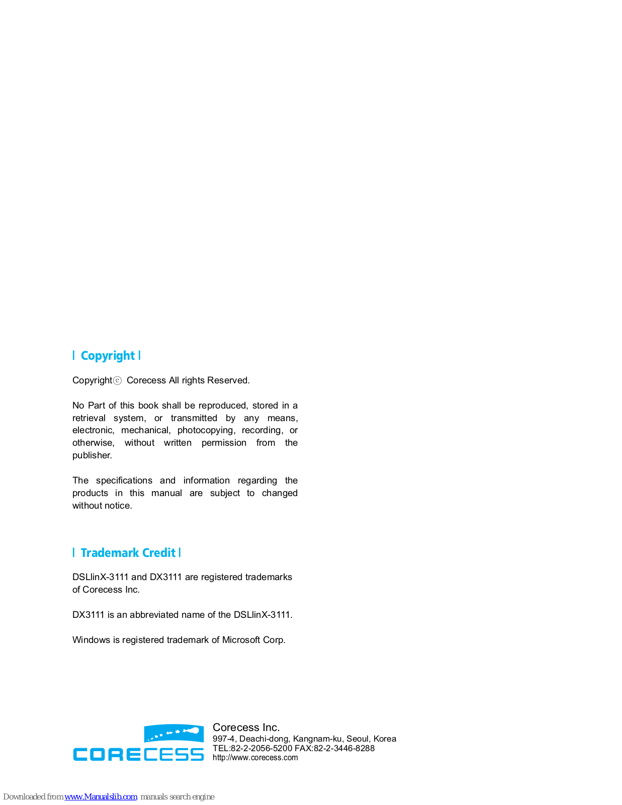 Corecess DX3111 User Manual - ManualMachine.com