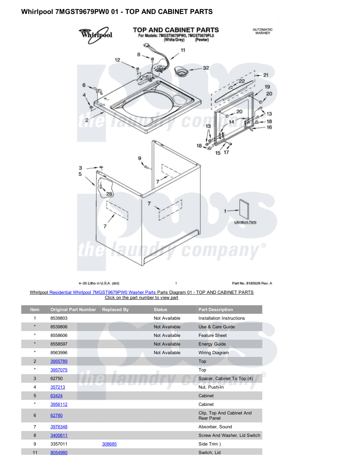 Whirlpool 7MGST9679PW0 Parts Diagram